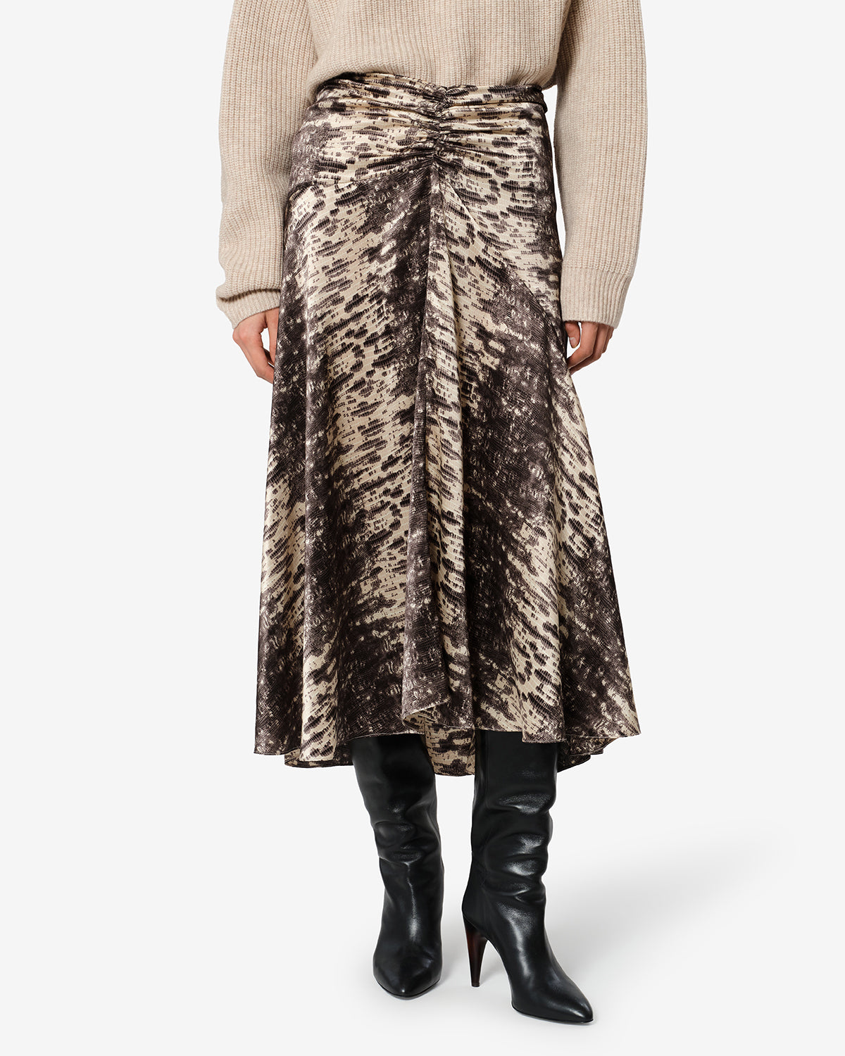 Isabel Marant Laren jupe soie beige python mi-longue