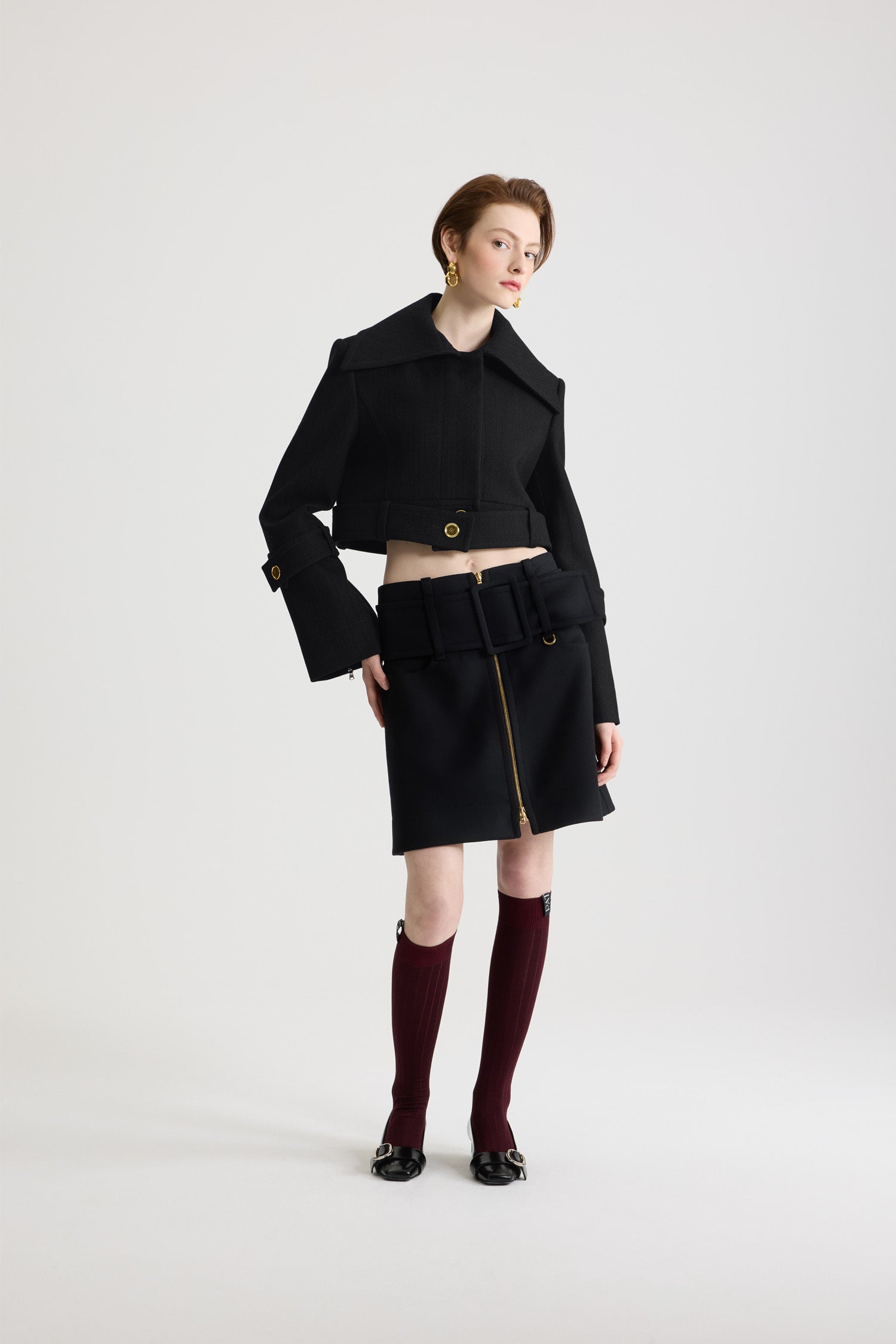 Patou JA060 veste courte noire laine ceinturée 34-44