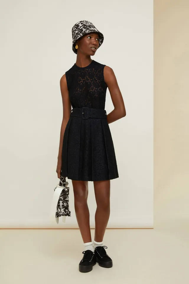 Patou DR089 robe dentelle mini bleu nuit évasée