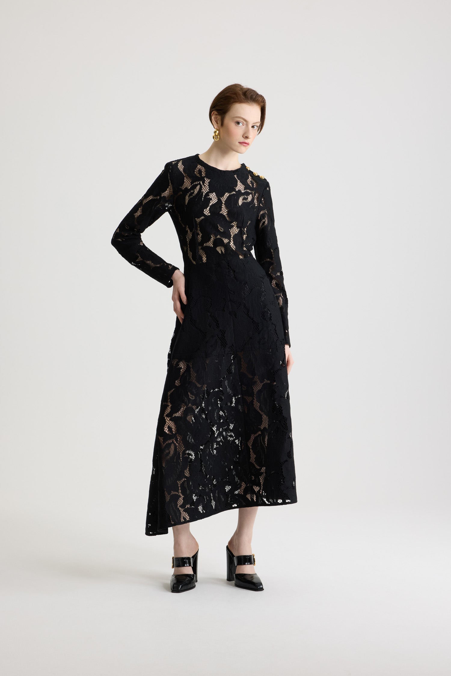 Patou H25DR2120228999B robe midi dentelle coton noir