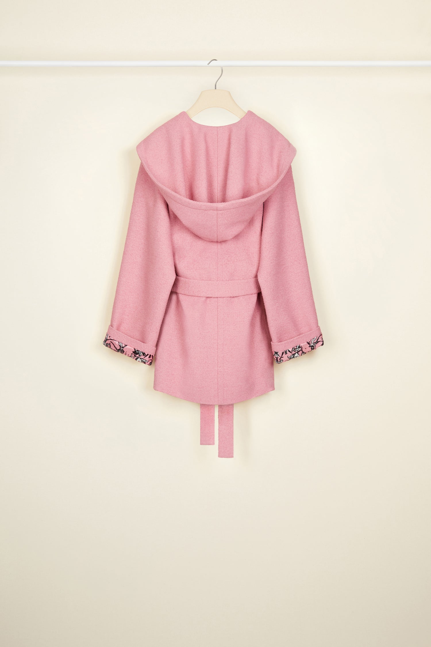 Patou CO012 manteau robe bouclé coton rose antique ceinture