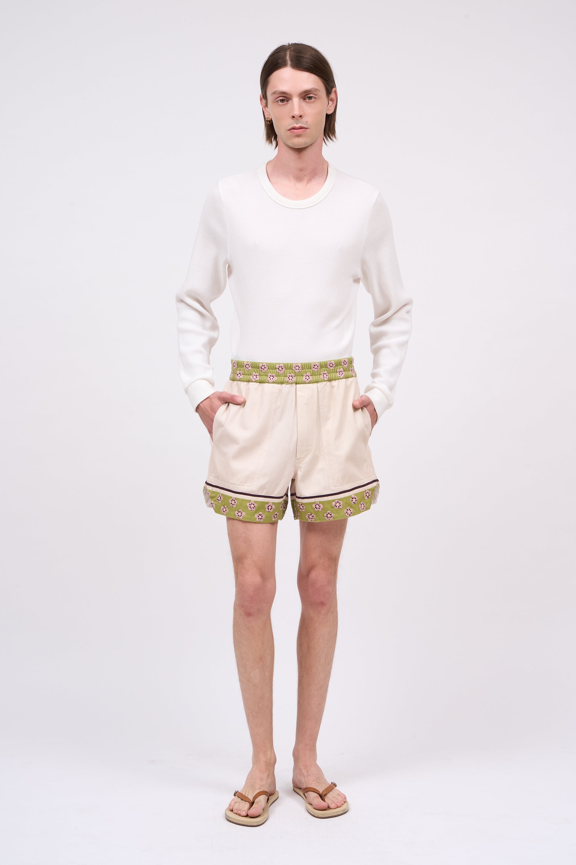 Paul & Joe short Elion gabardine coton brodé beige