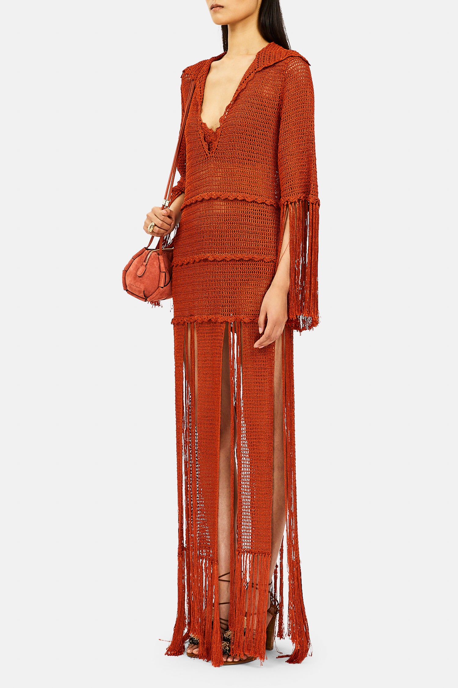 Ulla Johnson Appoline Robe Crochet Clay Franges Maxi
