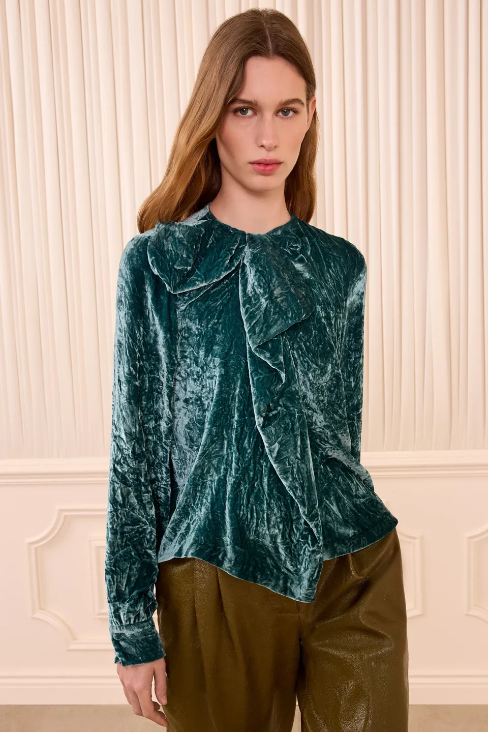 Ulla Johnson Vesa blouse velours Jadeite manches longues