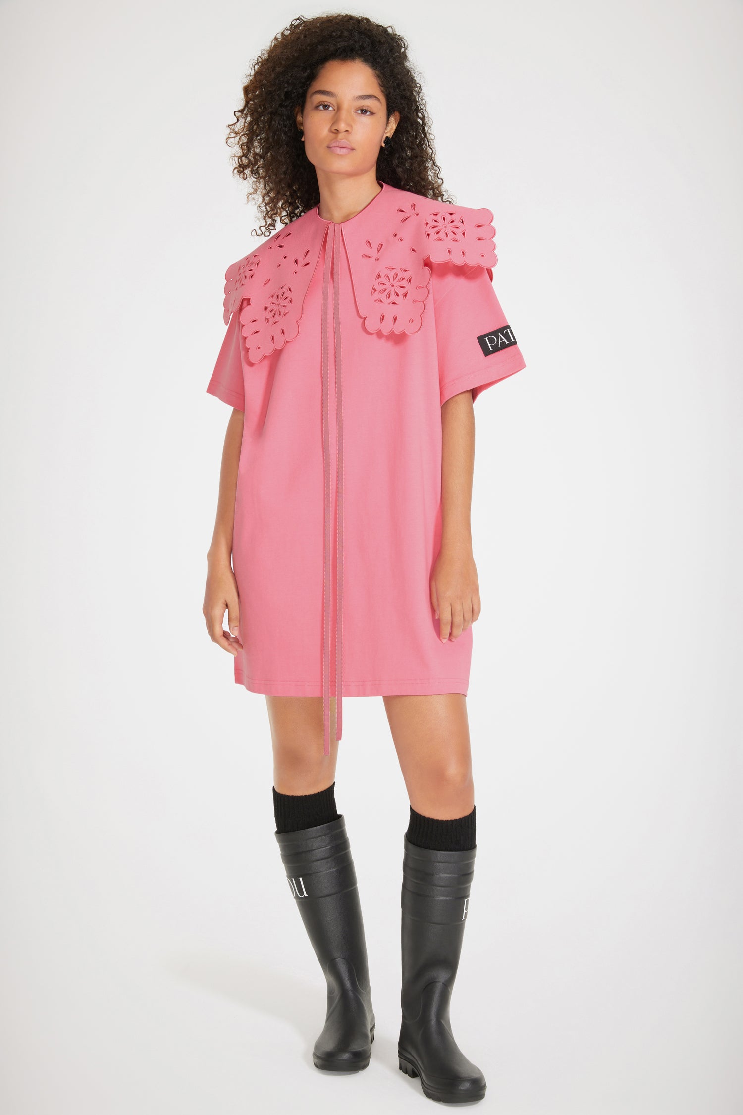 Patou JE057 robe t-shirt coton bio rose col amovible
