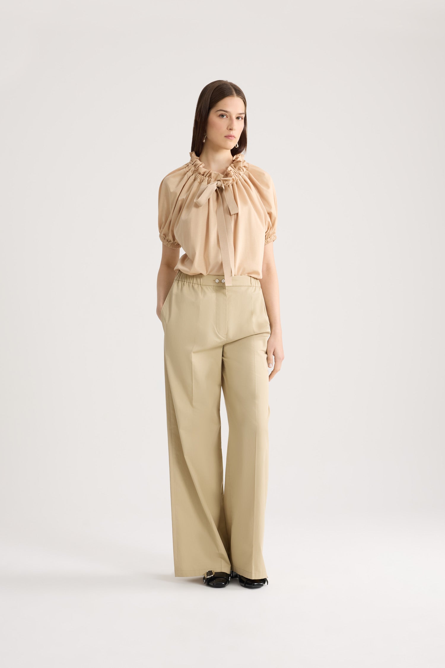 Patou JE139 top coton bio sable col cordon XS-XL