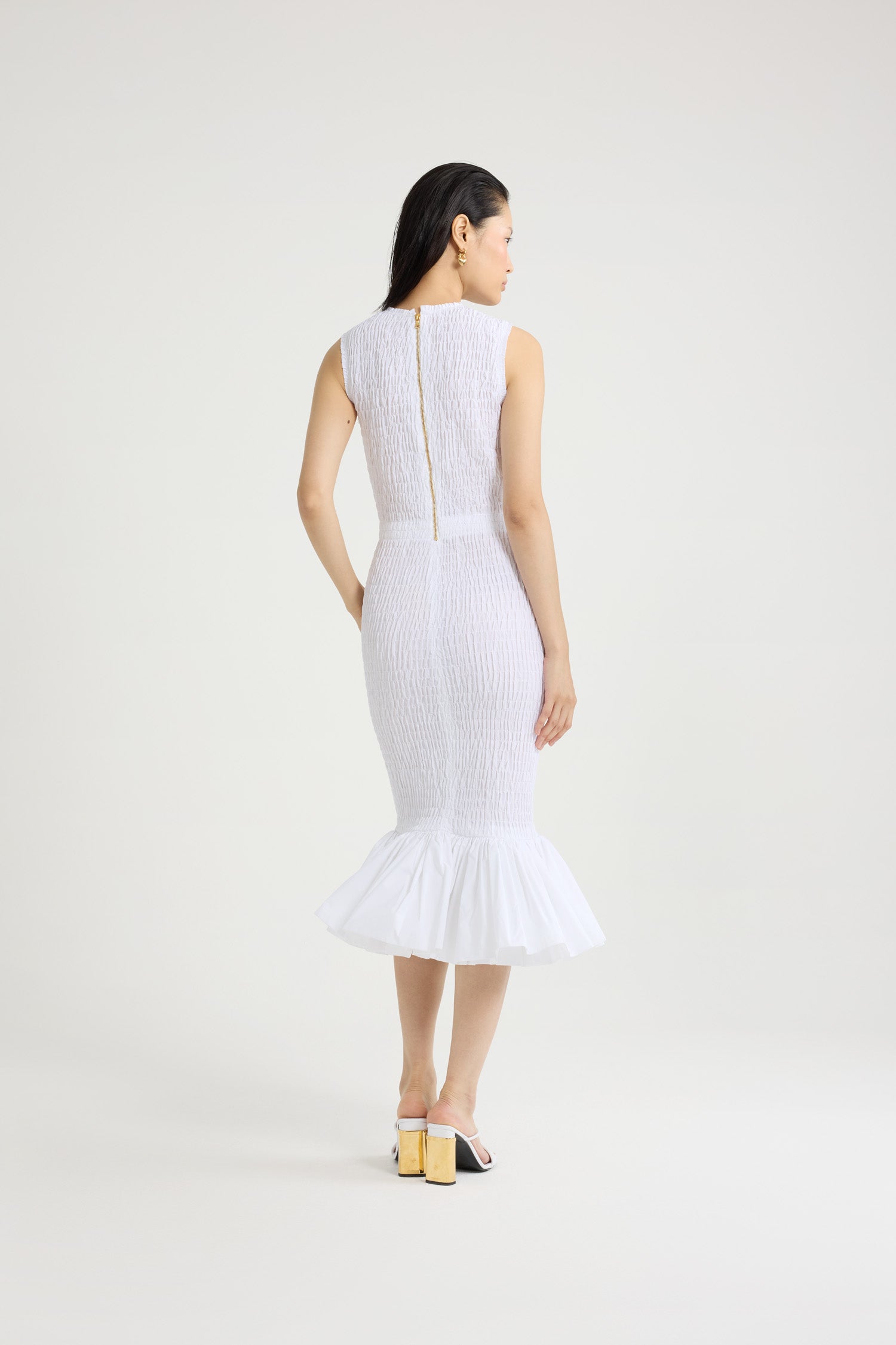 Patou DR177 robe midi blanche faille smockée