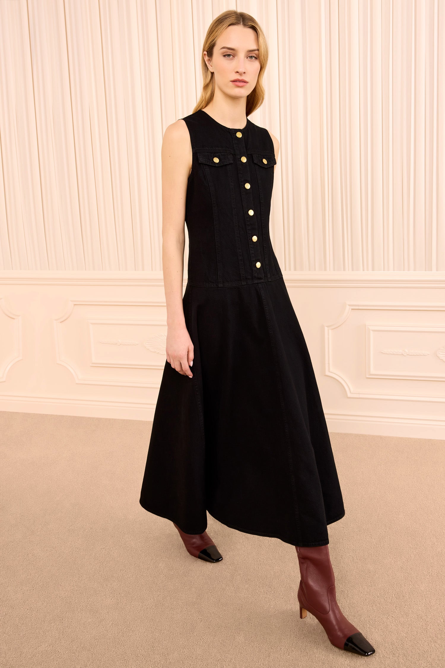 Ulla Johnson Odella robe jean noire midi coton