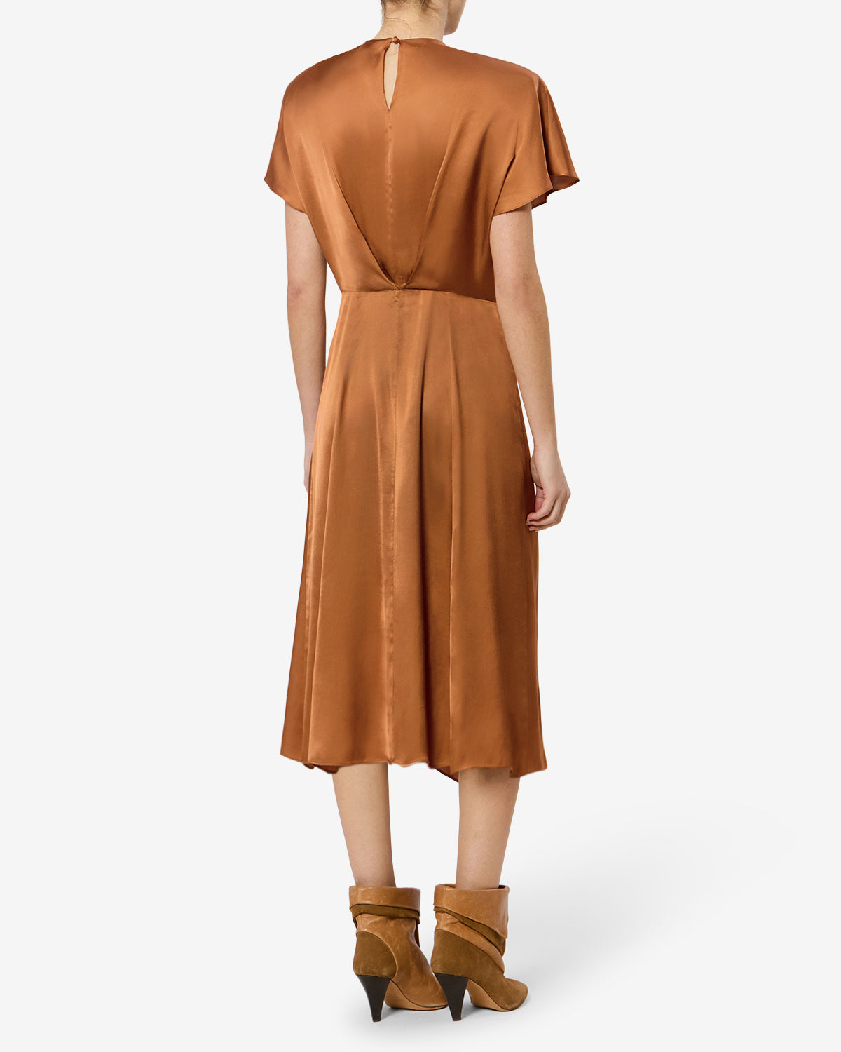 Isabel Marant Namsha robe midi satin caramel taille marquée