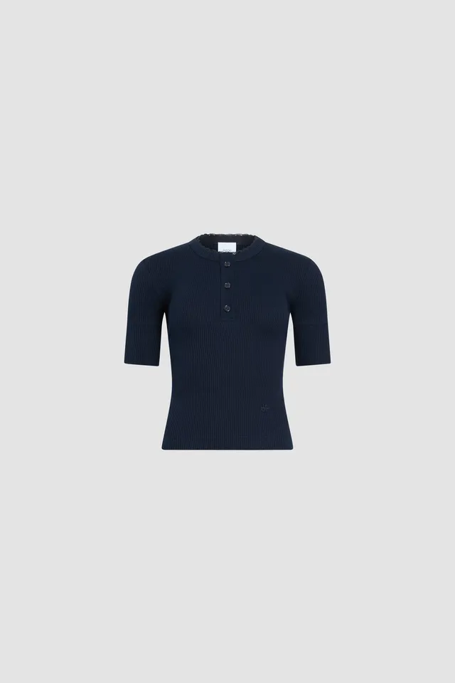 Patou JE250 T-shirt coton bio bleu boutonné