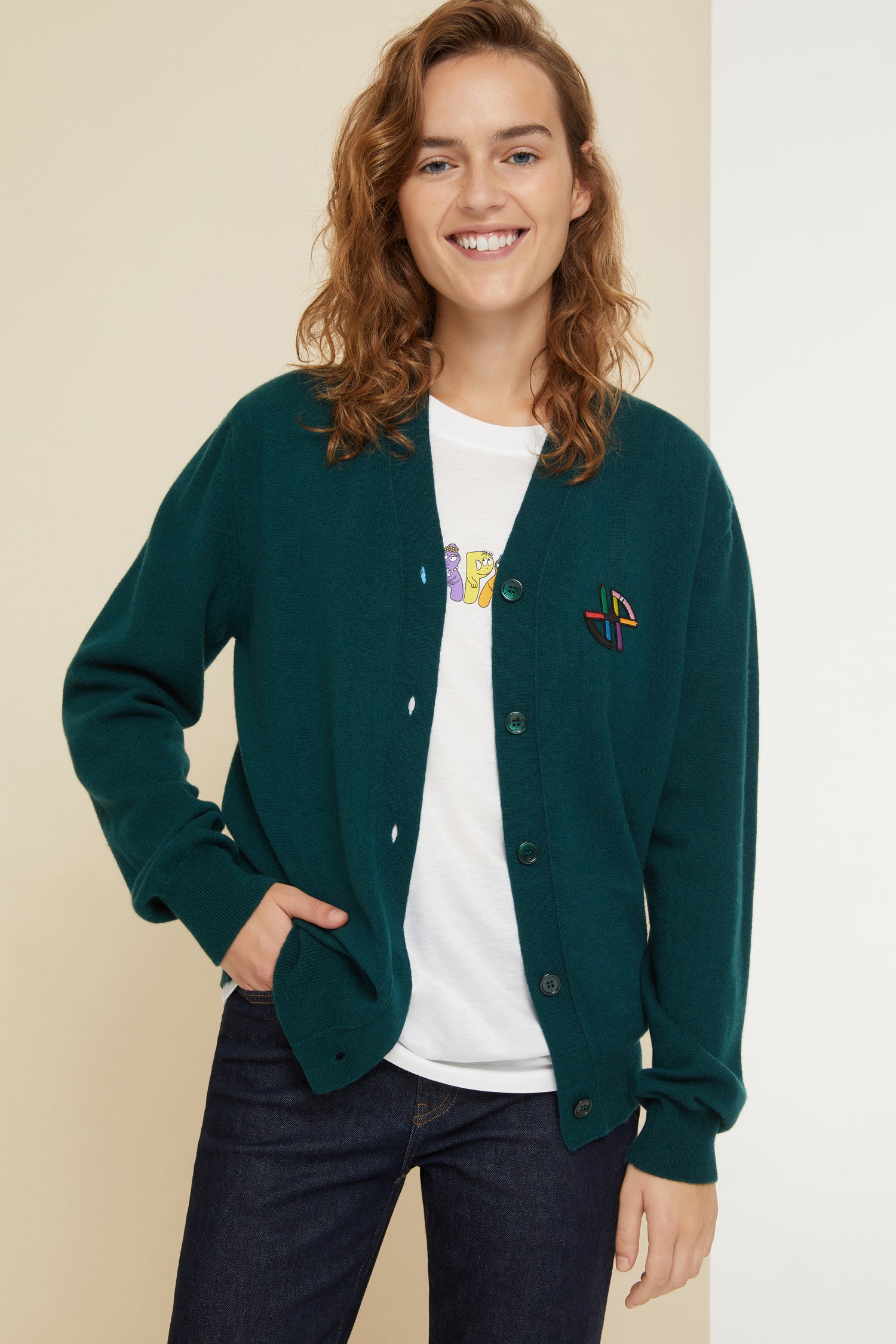 Patou Knitwear JP Barbapapa cardigan laine vert forêt