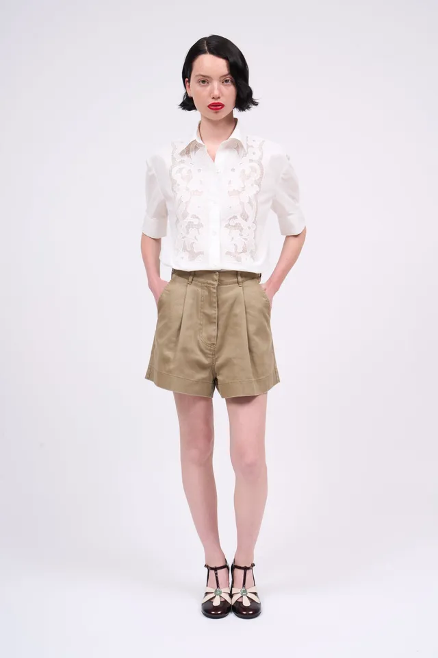 Paul & Joe Nestor short court twill coton beige indigo