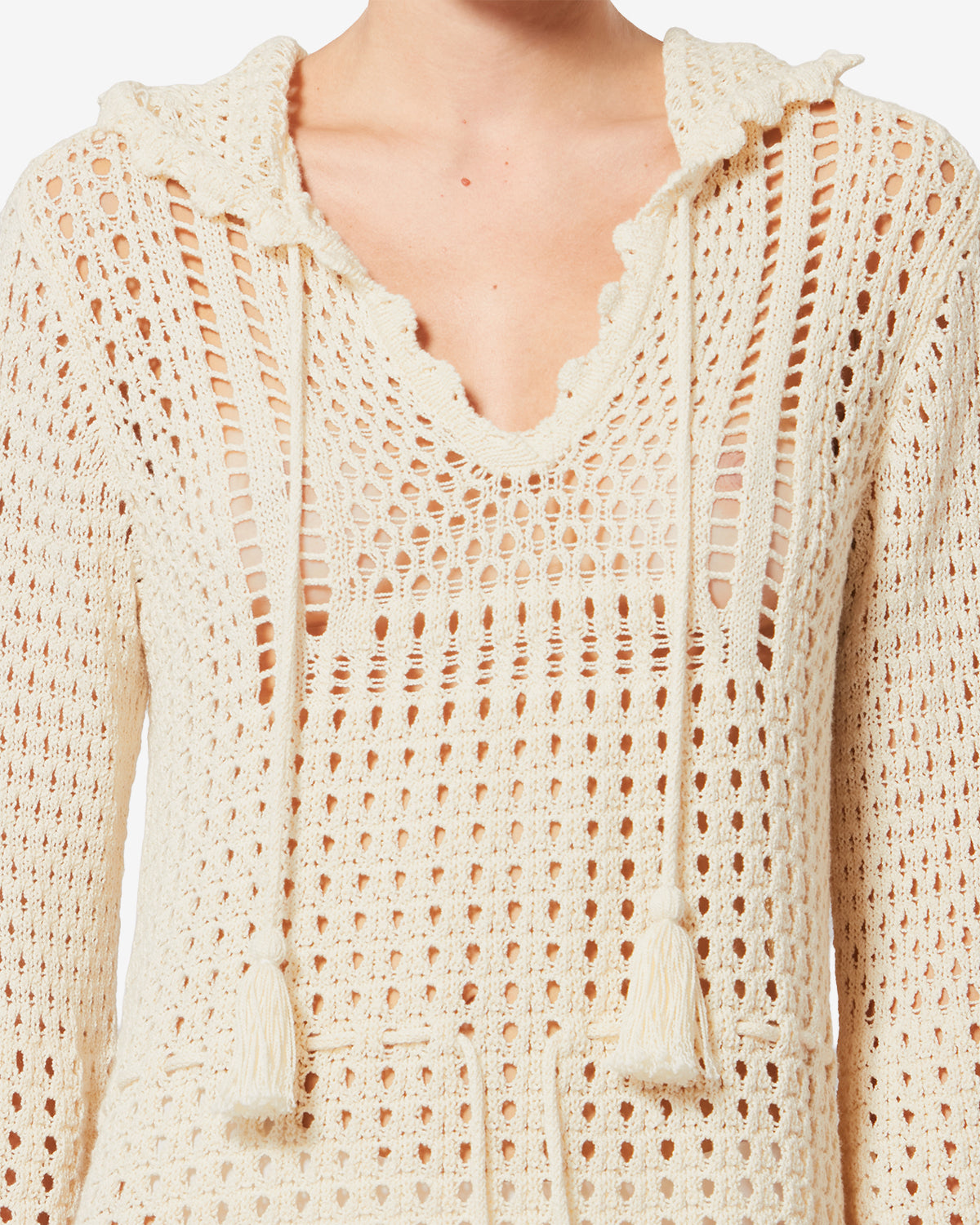 Isabel Marant Zelnie robe crochet écru capuche courte