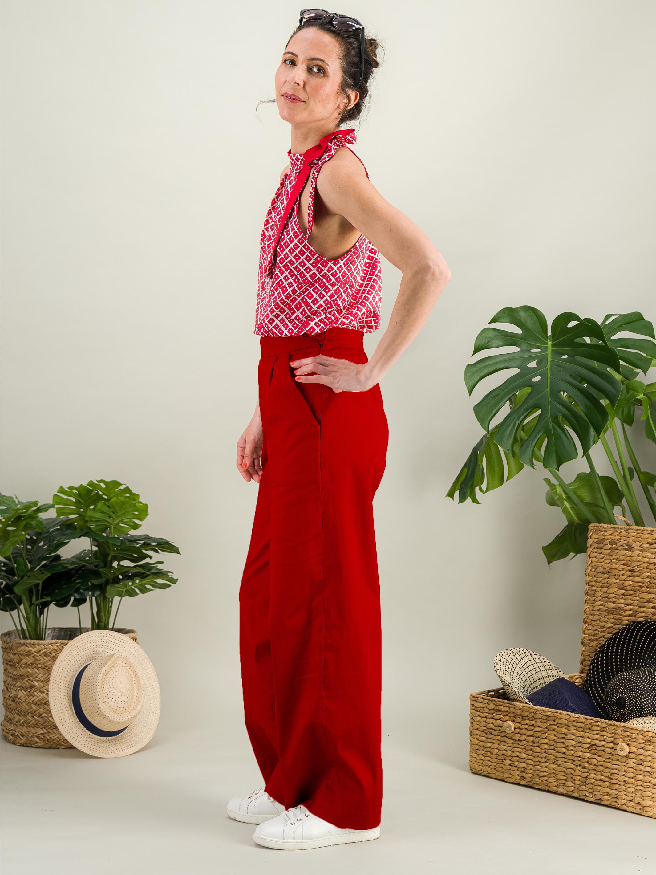 Anahide Saint André Saule top soie coton rouge blanc