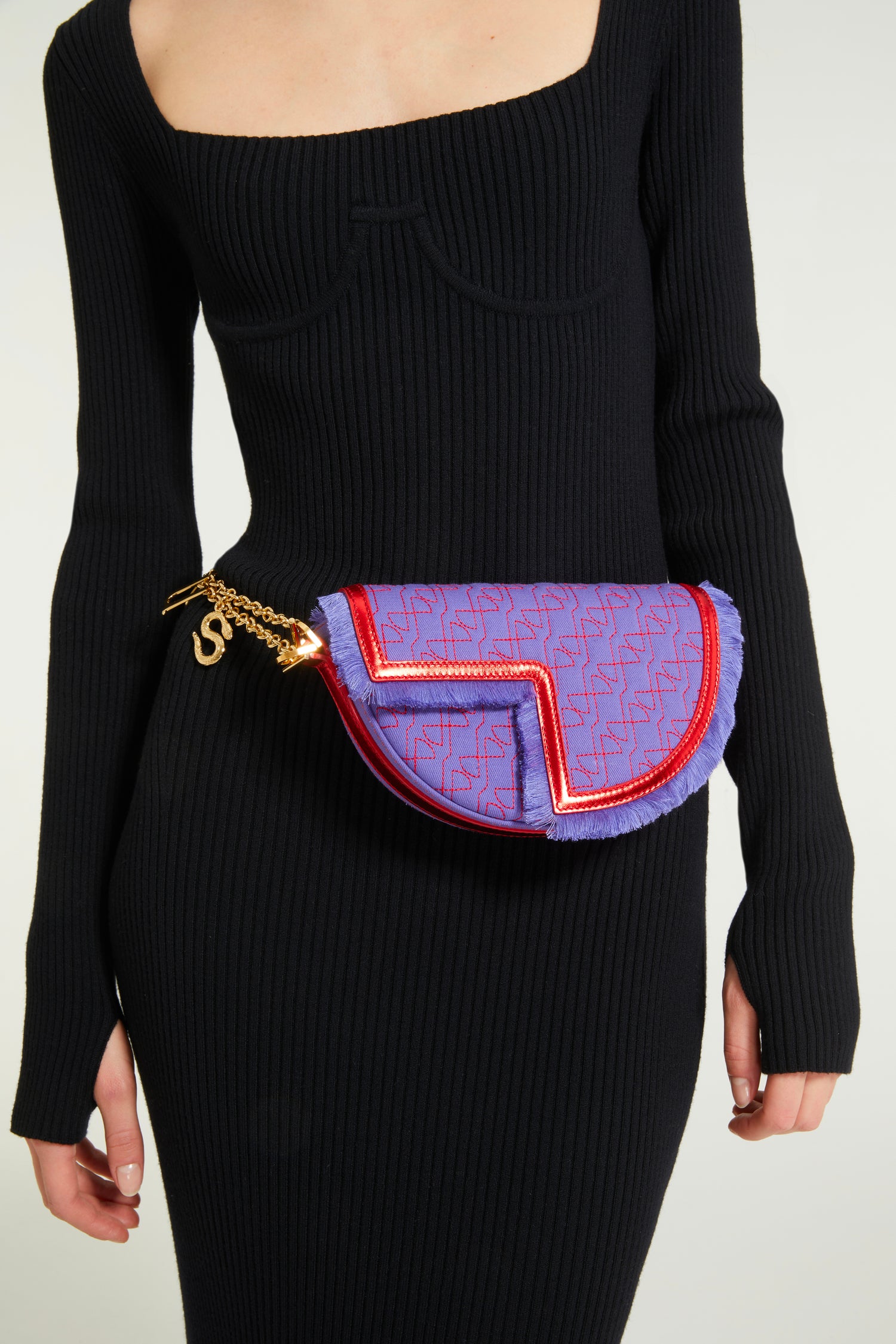 Patou Le Petit Patou BA007 sac denim violet cuir