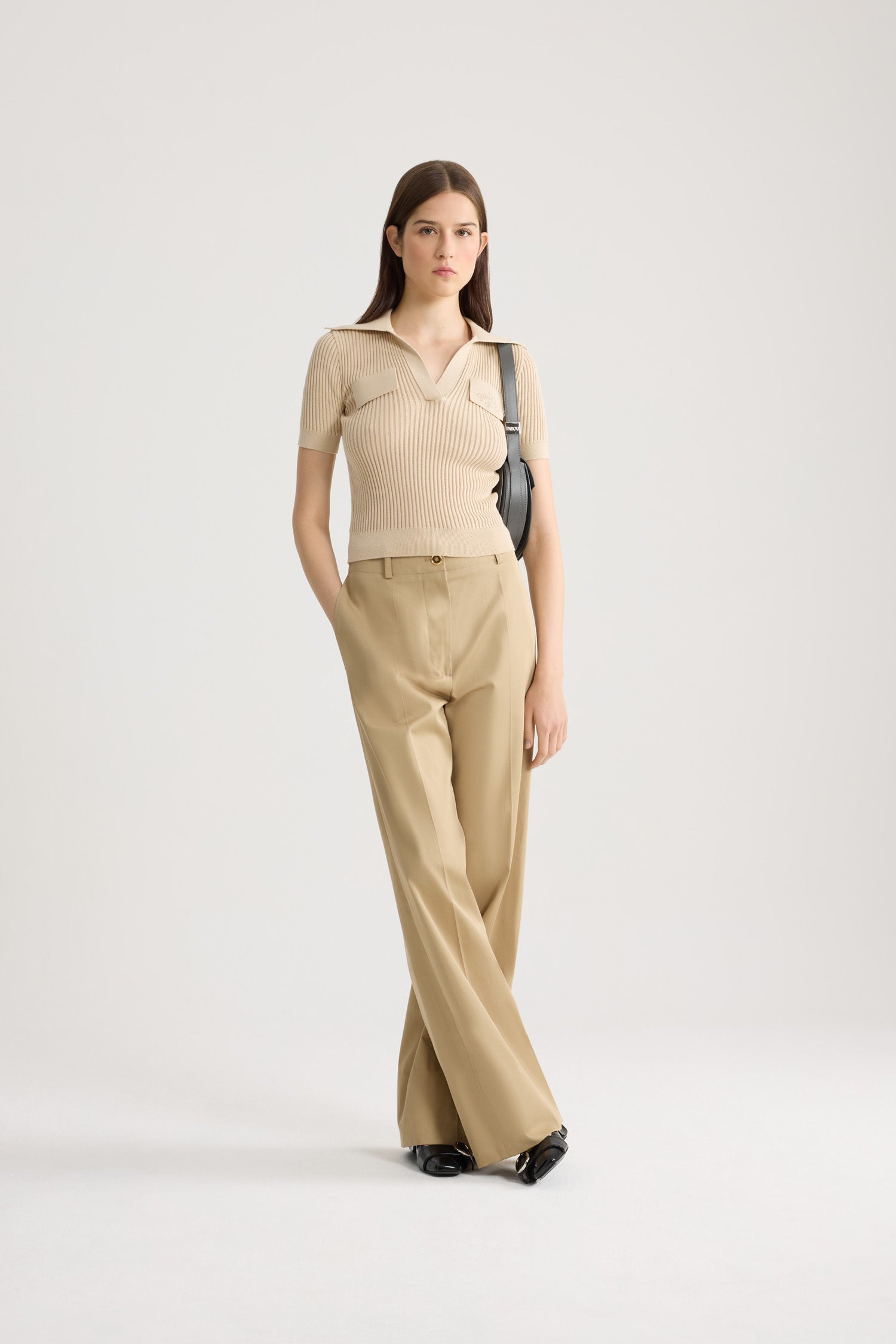 Patou P26KN3418094124B polo beige brodé coton