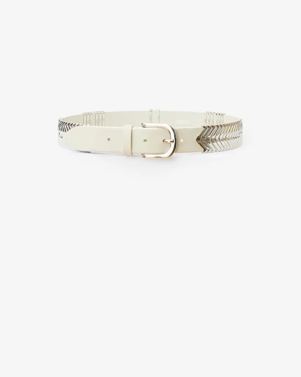 Isabel Marant Tehora ceinture cuir écru-argenté 3,5 cm