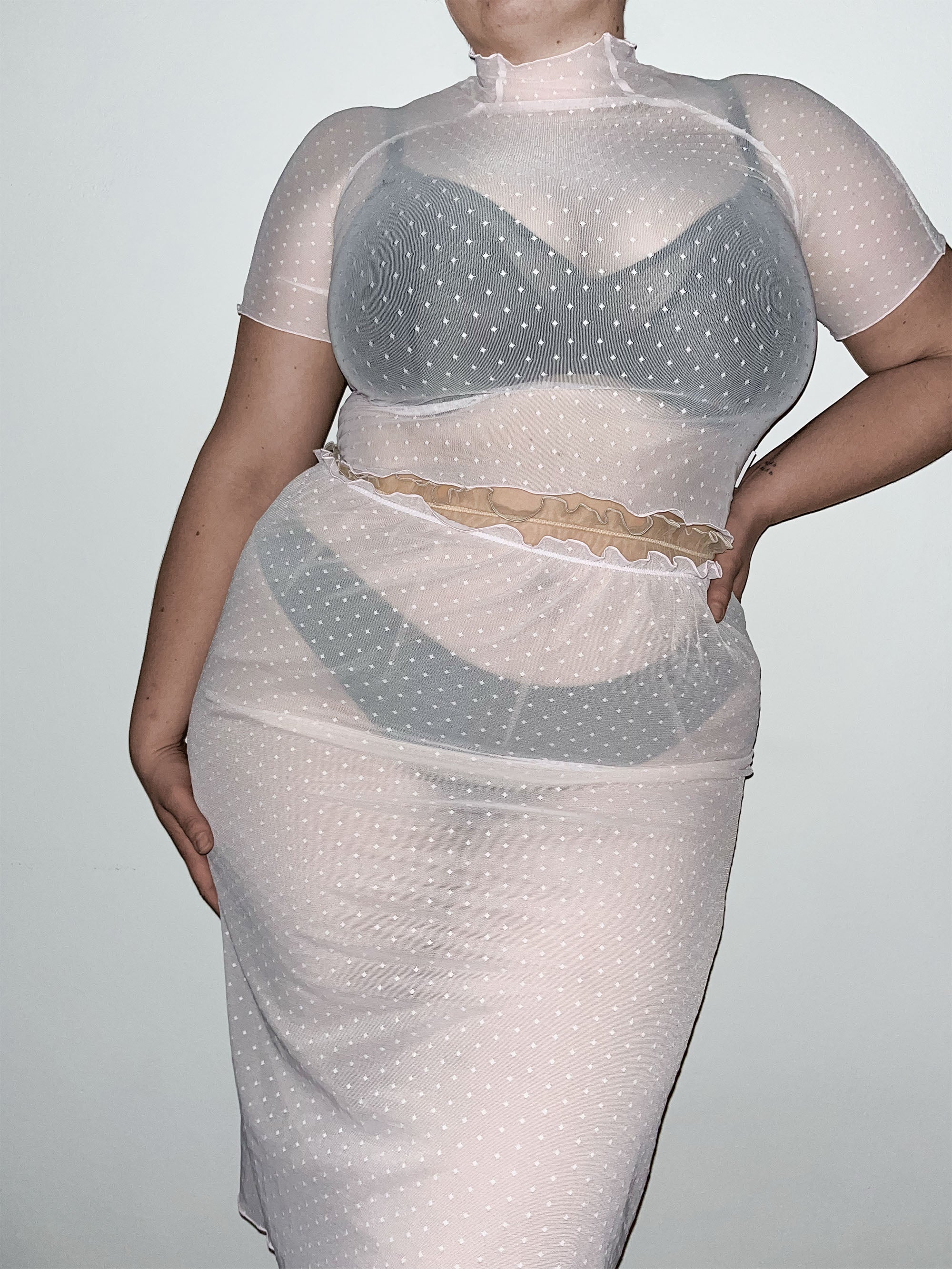 Ester Manas Tops Pink Polka Dot Top haut rose XS/S sequins