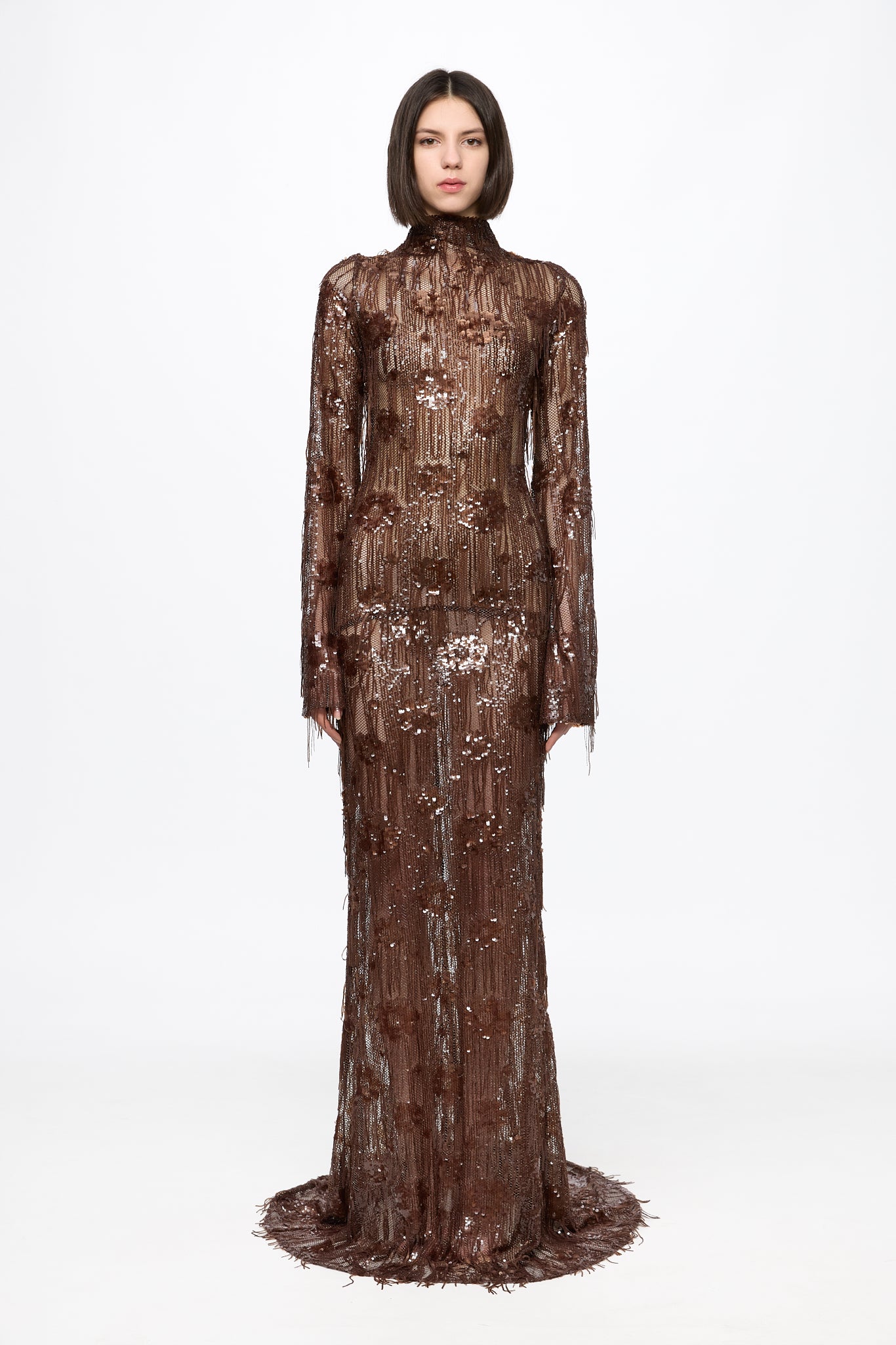 ATU Body Couture Long robe longue sequins marron chocolat S