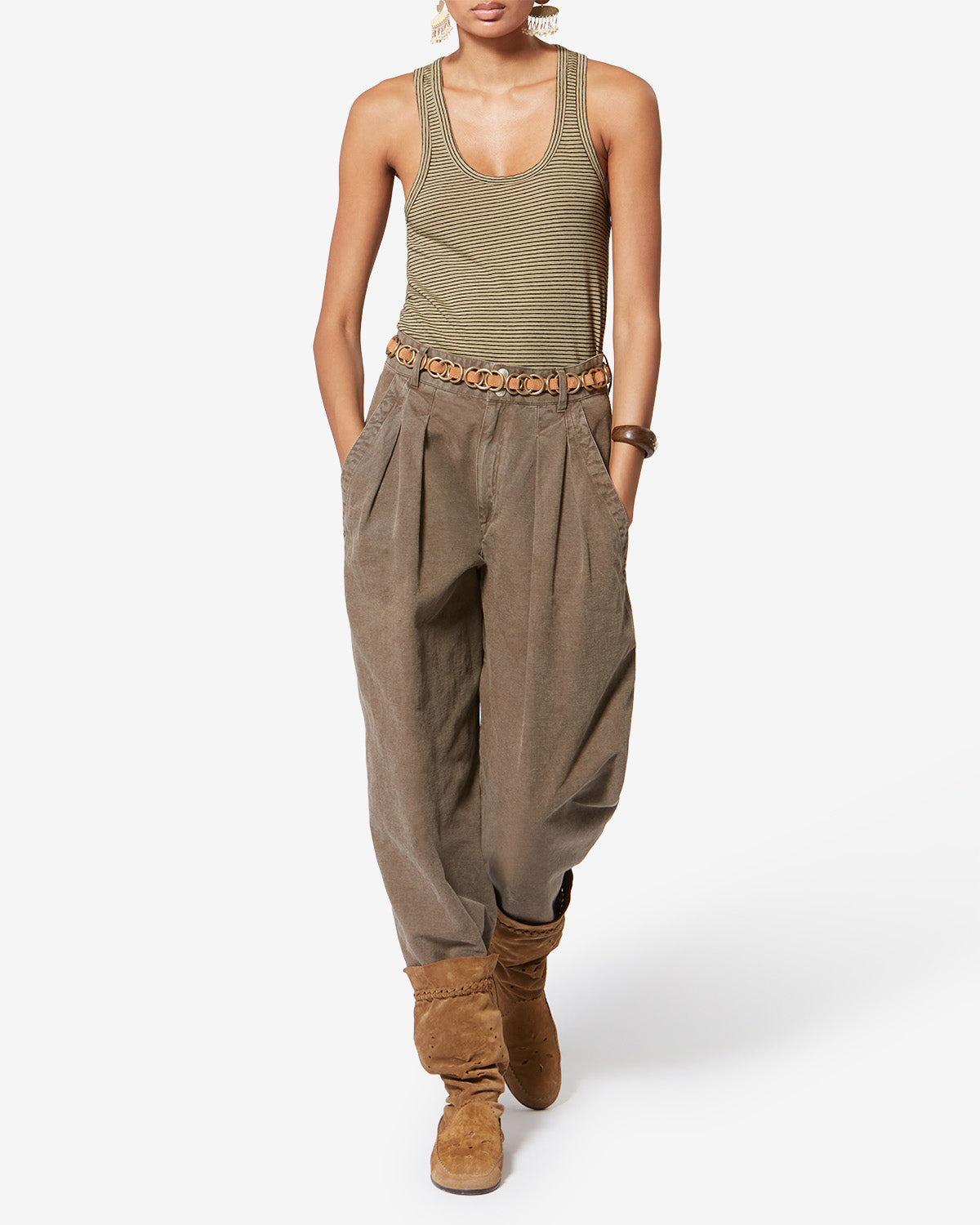 Isabel Marant Thea débardeur coton lin rayé noir-beige