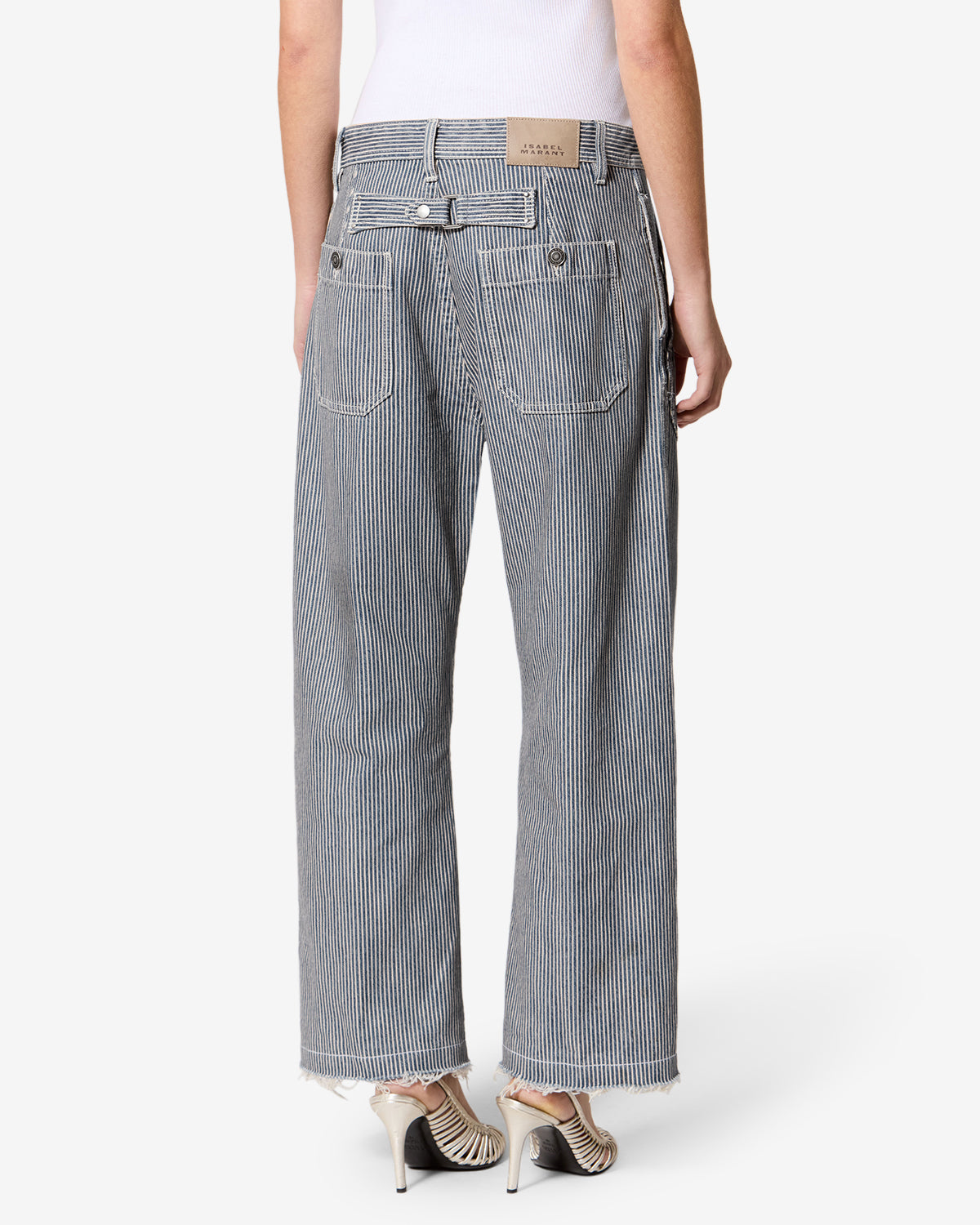 Isabel Marant Ermina pantalon droit coton bleu-blanc