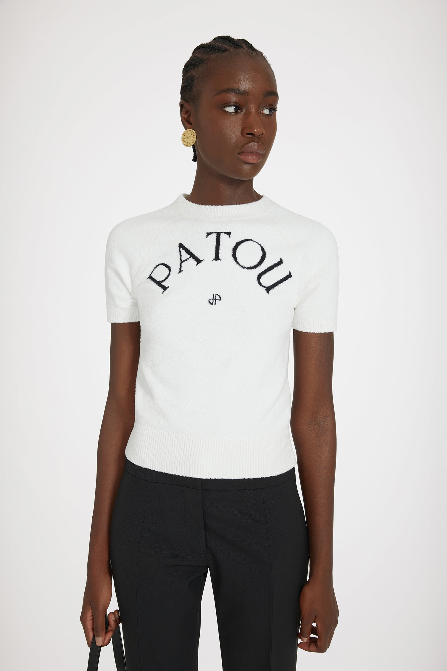 Patou KN156 top maille jacquard coton White blanc