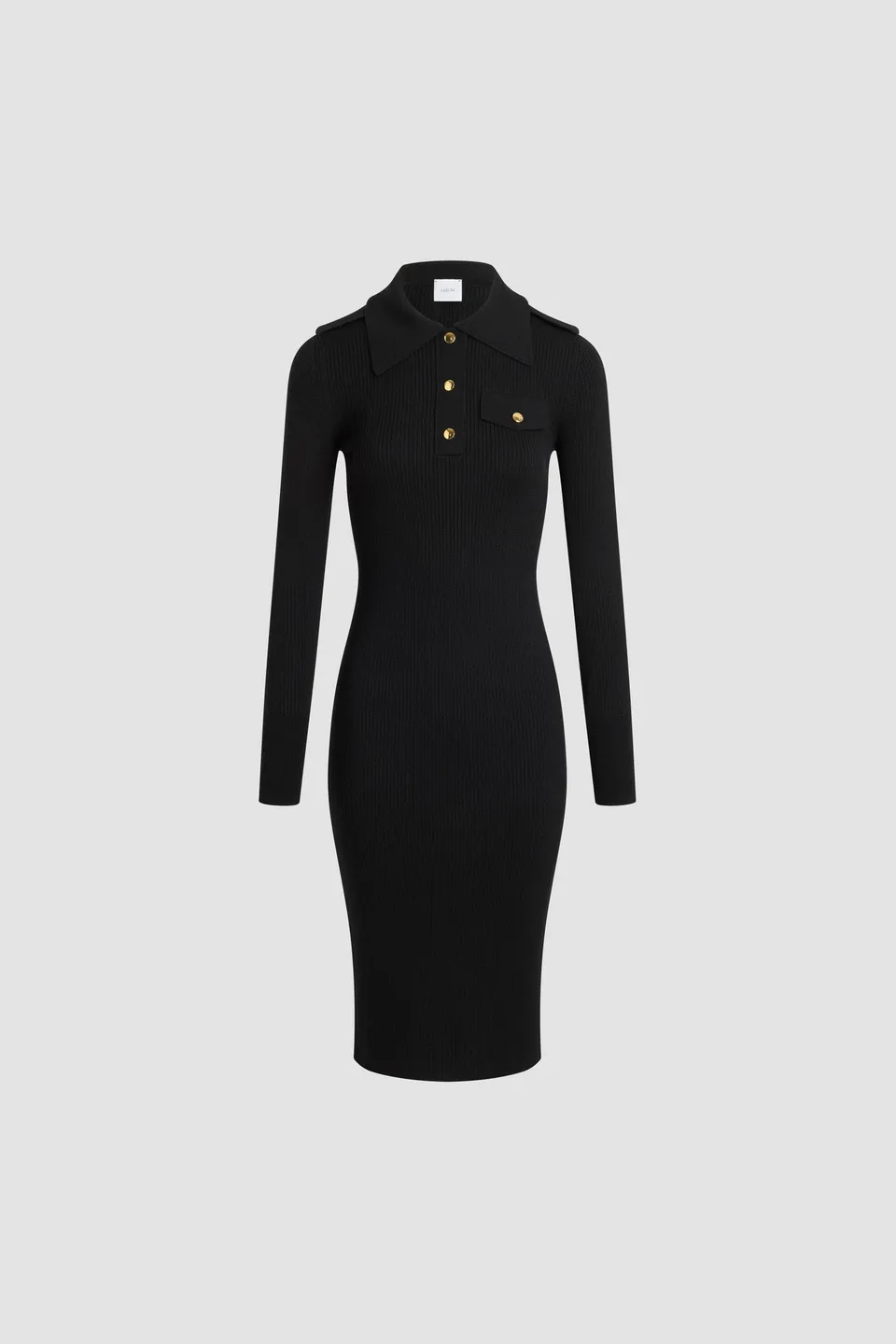 Patou KN268 robe midi maille côtelée laine noire
