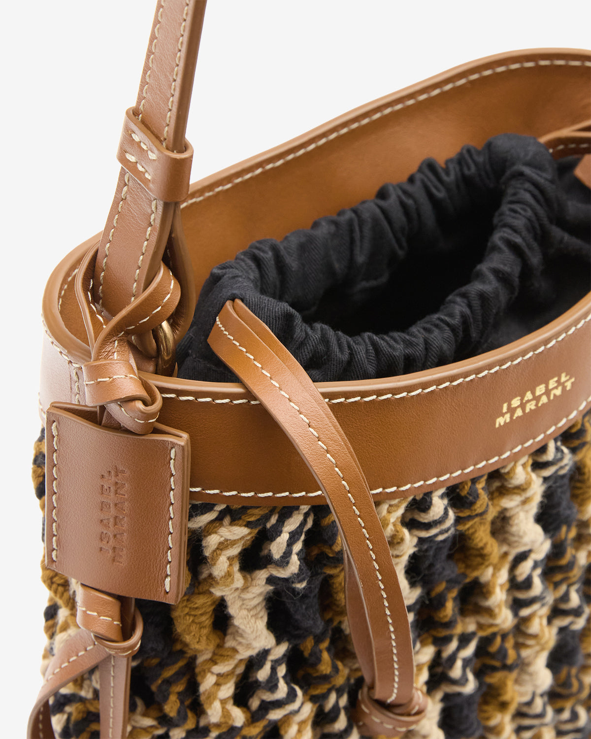 Isabel Marant Noli sac seau macramé cuir marron