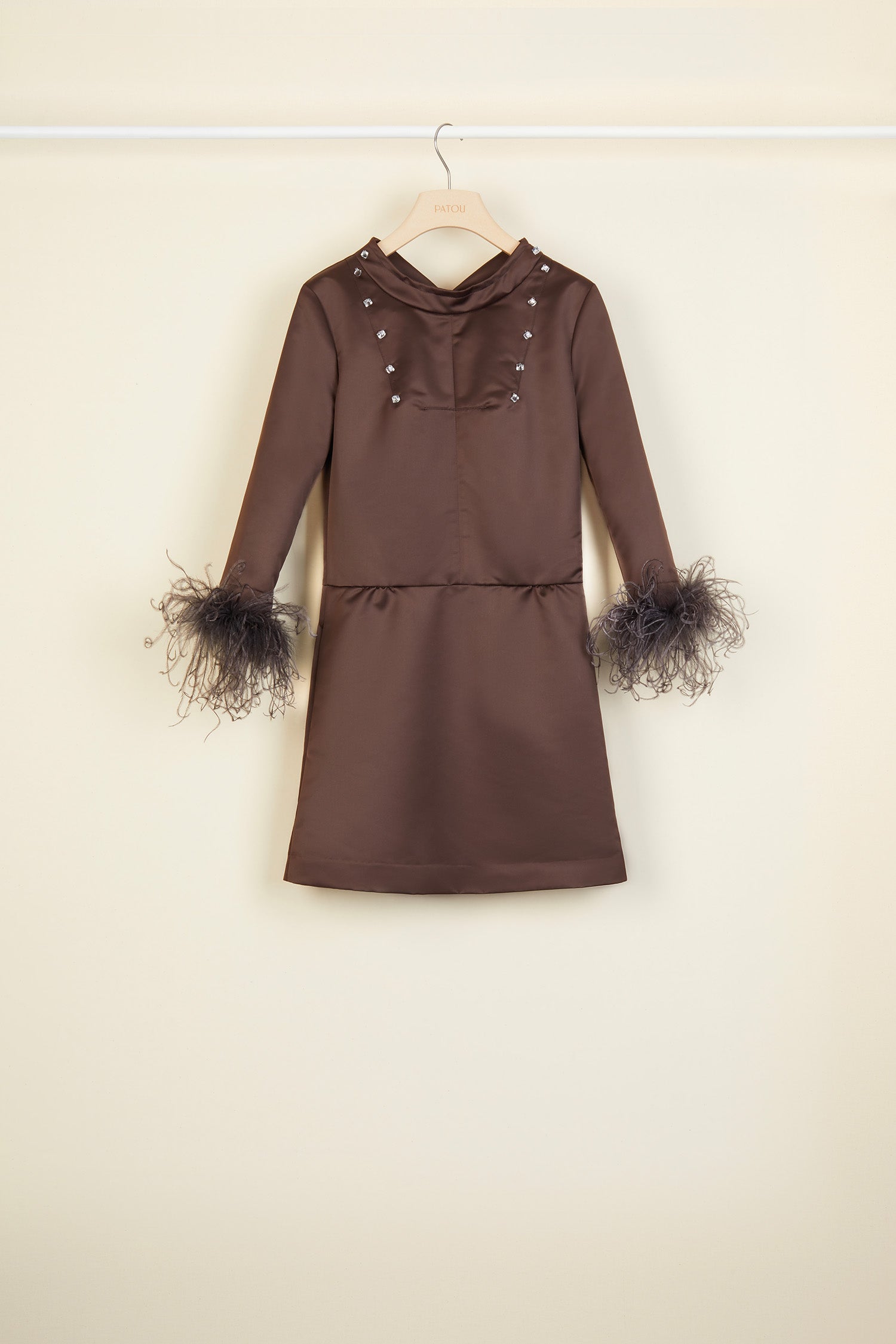 Patou H20DR0020010801B robe satin Havana plumes