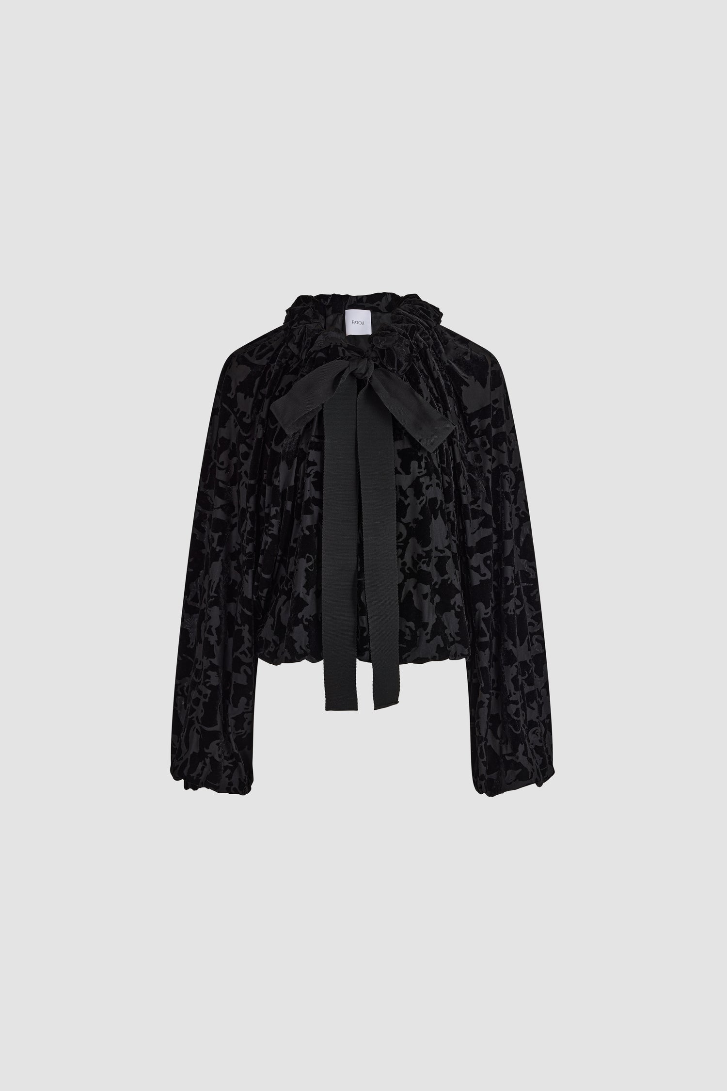 Patou TO017 top dévoré noir Black manches bouffantes