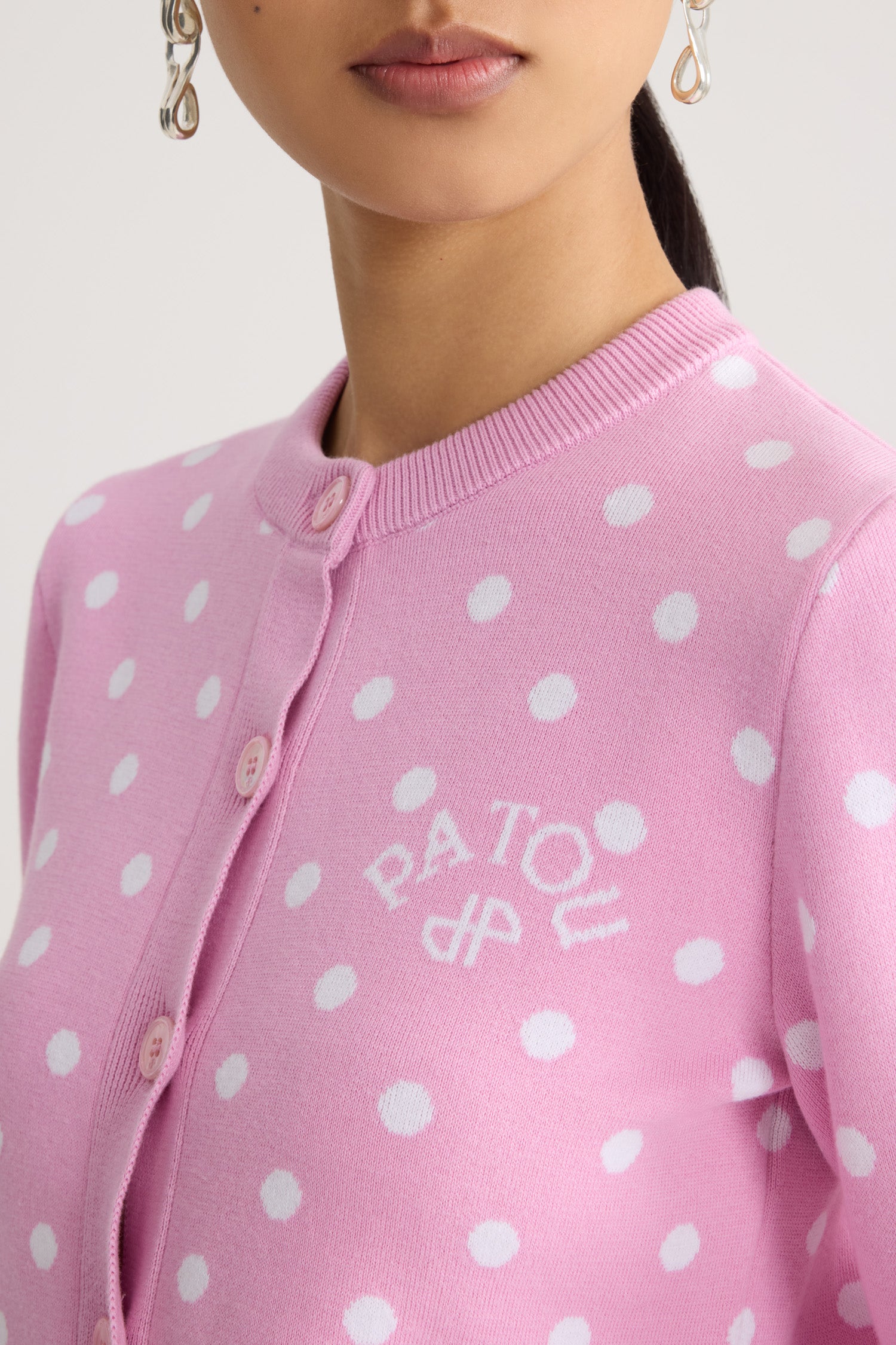Patou Knitwear P26KN316 cardigan pois rose candy