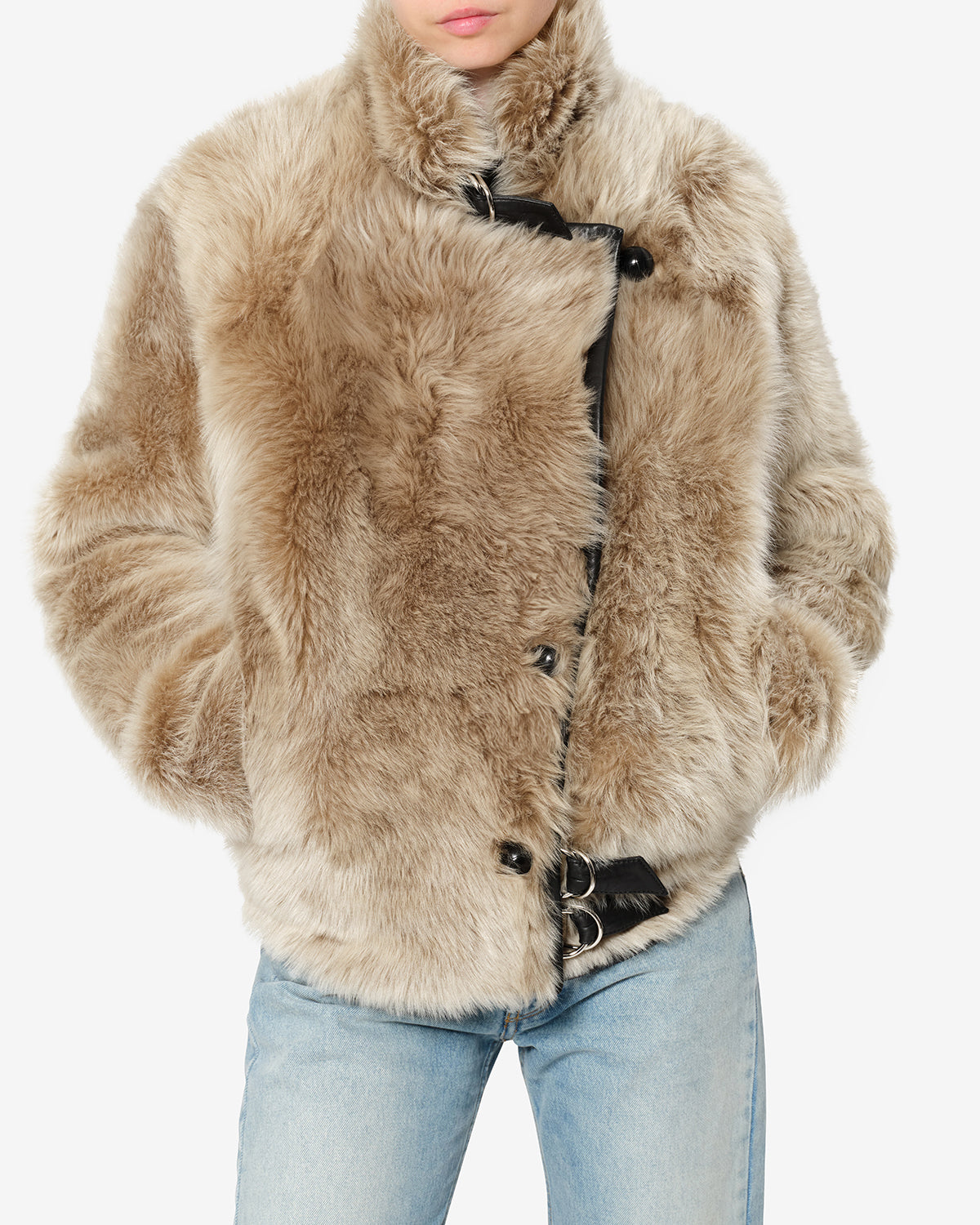 Isabel Marant Roama manteau peau lainée écru réversible