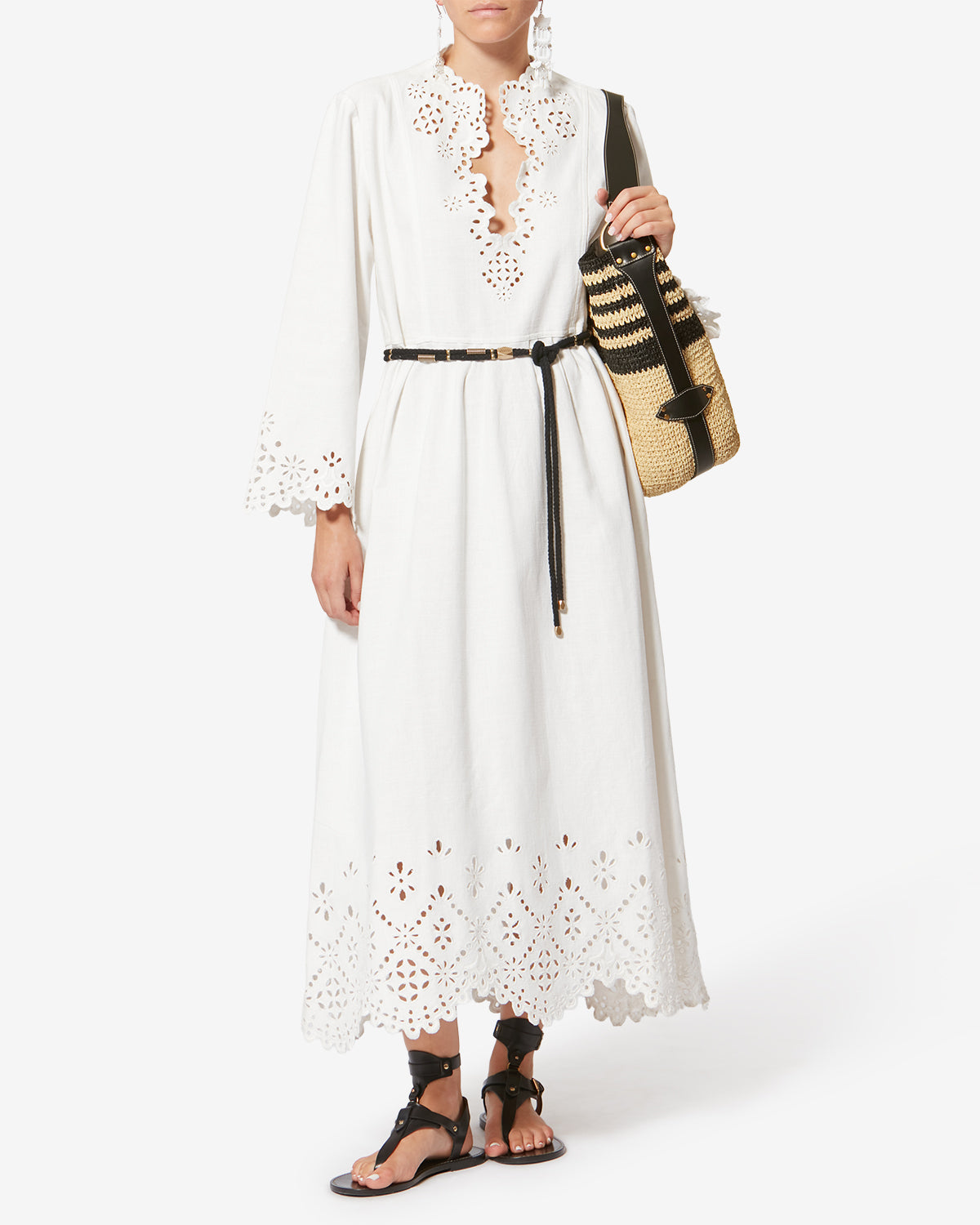 Isabel Marant Bayia sac raphia noir naturel 37 cm