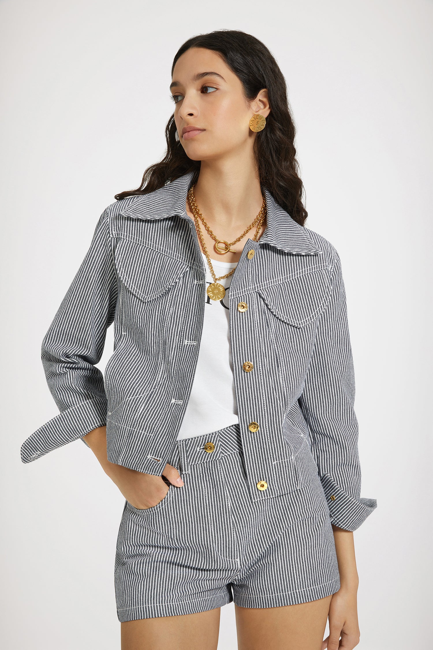 Patou OU00101765057 veste jean rayée bleu coton iconique