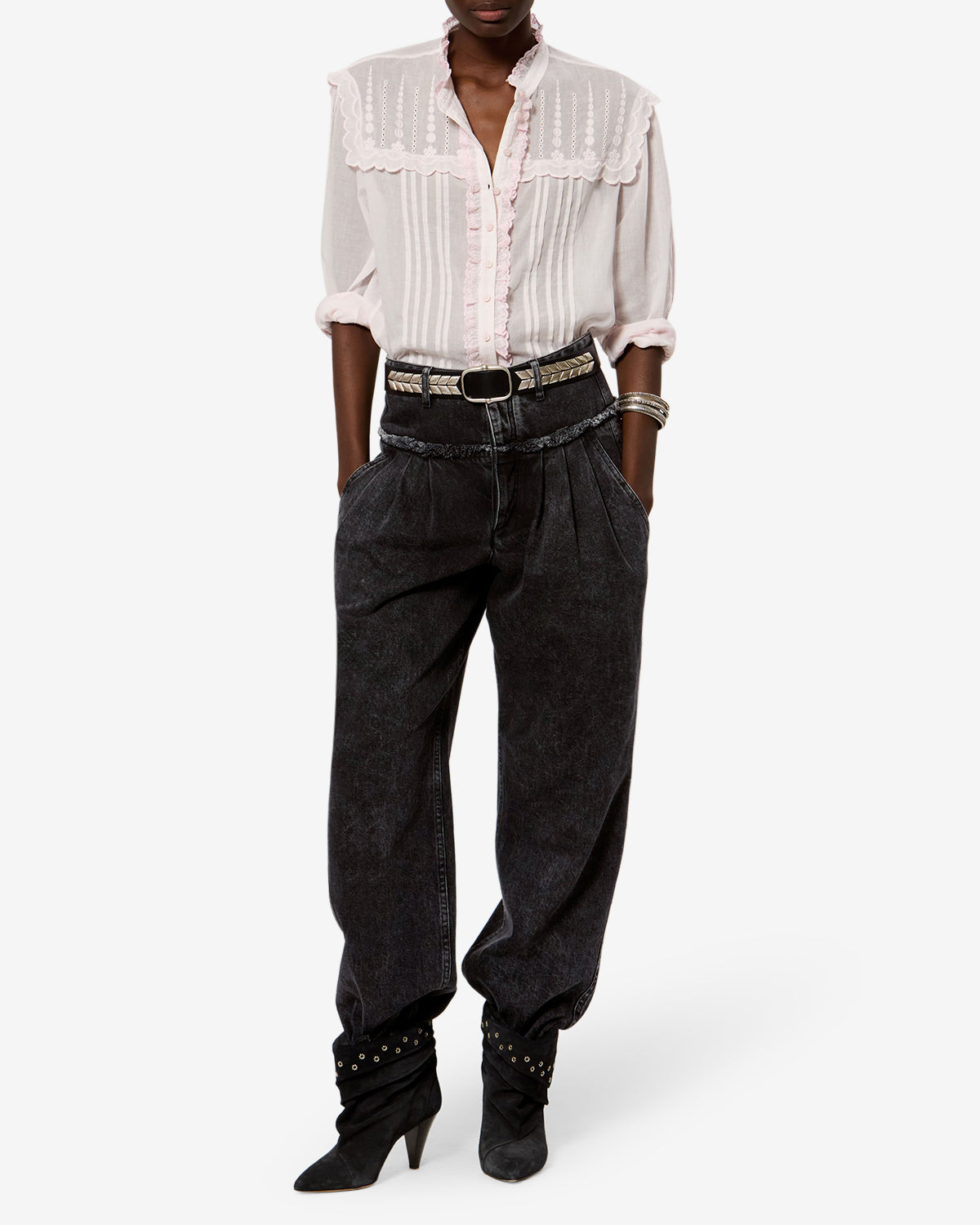 Isabel Marant Iniza jean large noir délavé coton