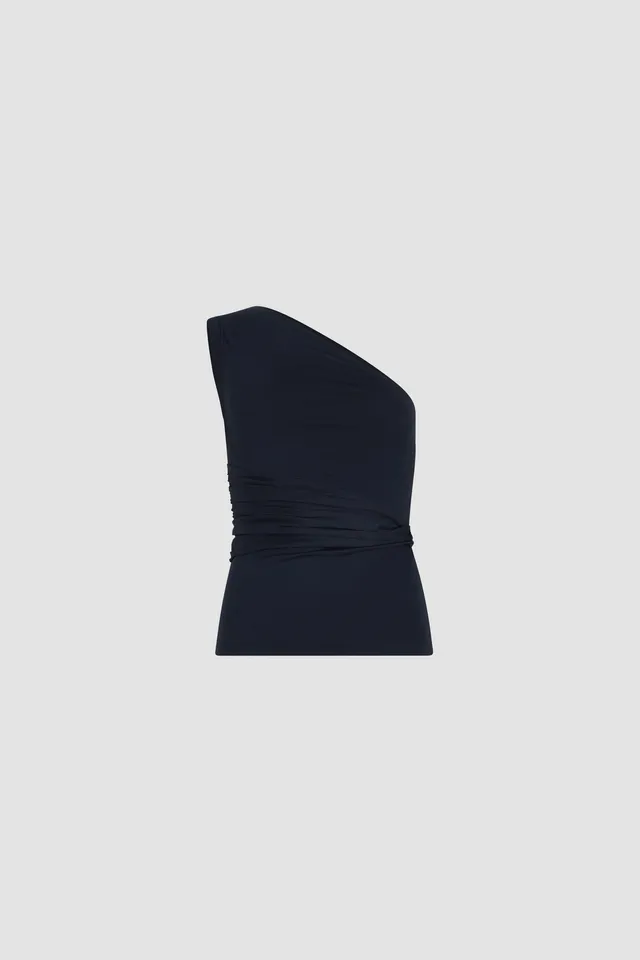 Patou P25JE154 top asymétrique bleu marine coton bio