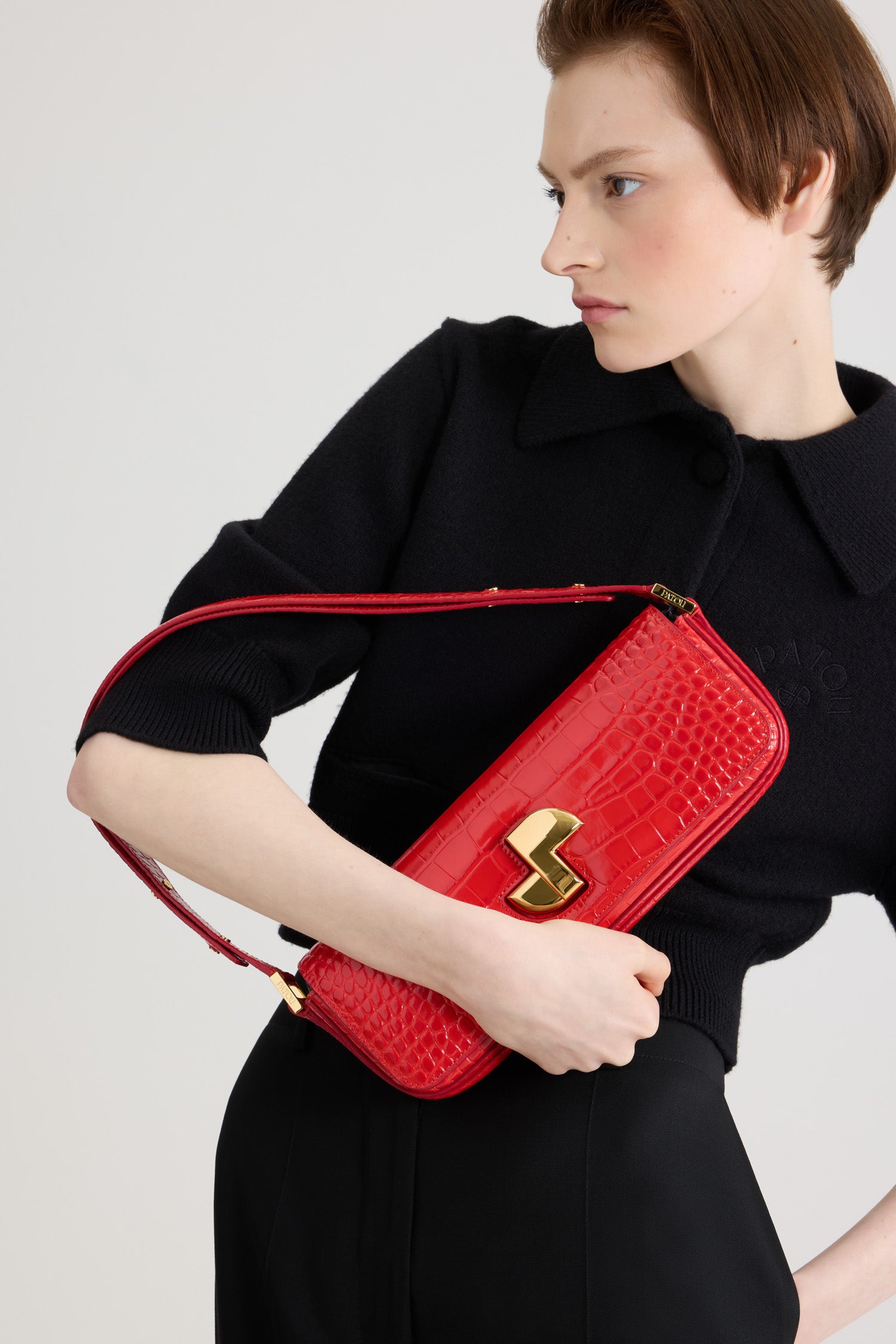 Patou BA020 sac cuir croco Babylone Red rouge