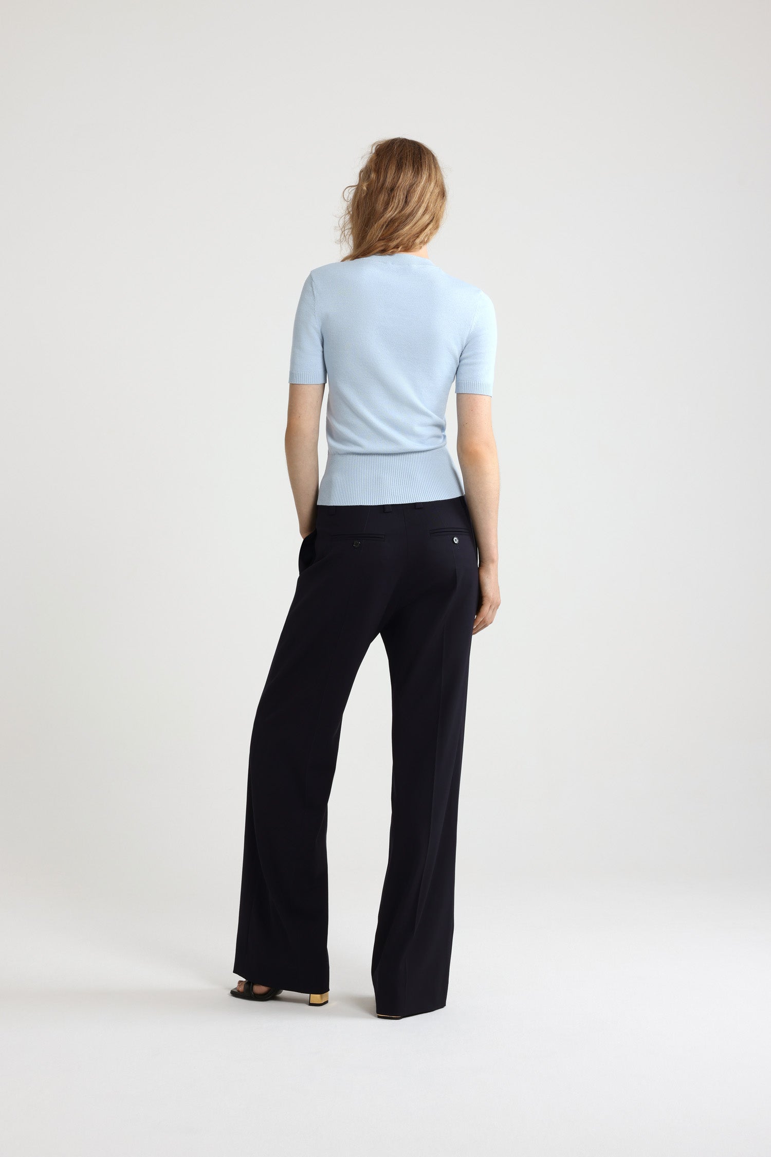 Patou Knitwear KN068 top jacquard coton bleu Skylight