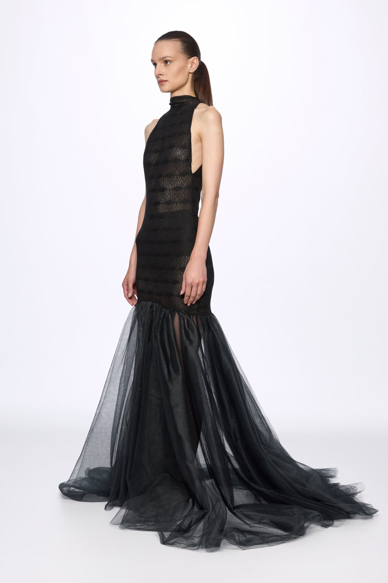 ATU Body Couture robe longue halter tulle noir S