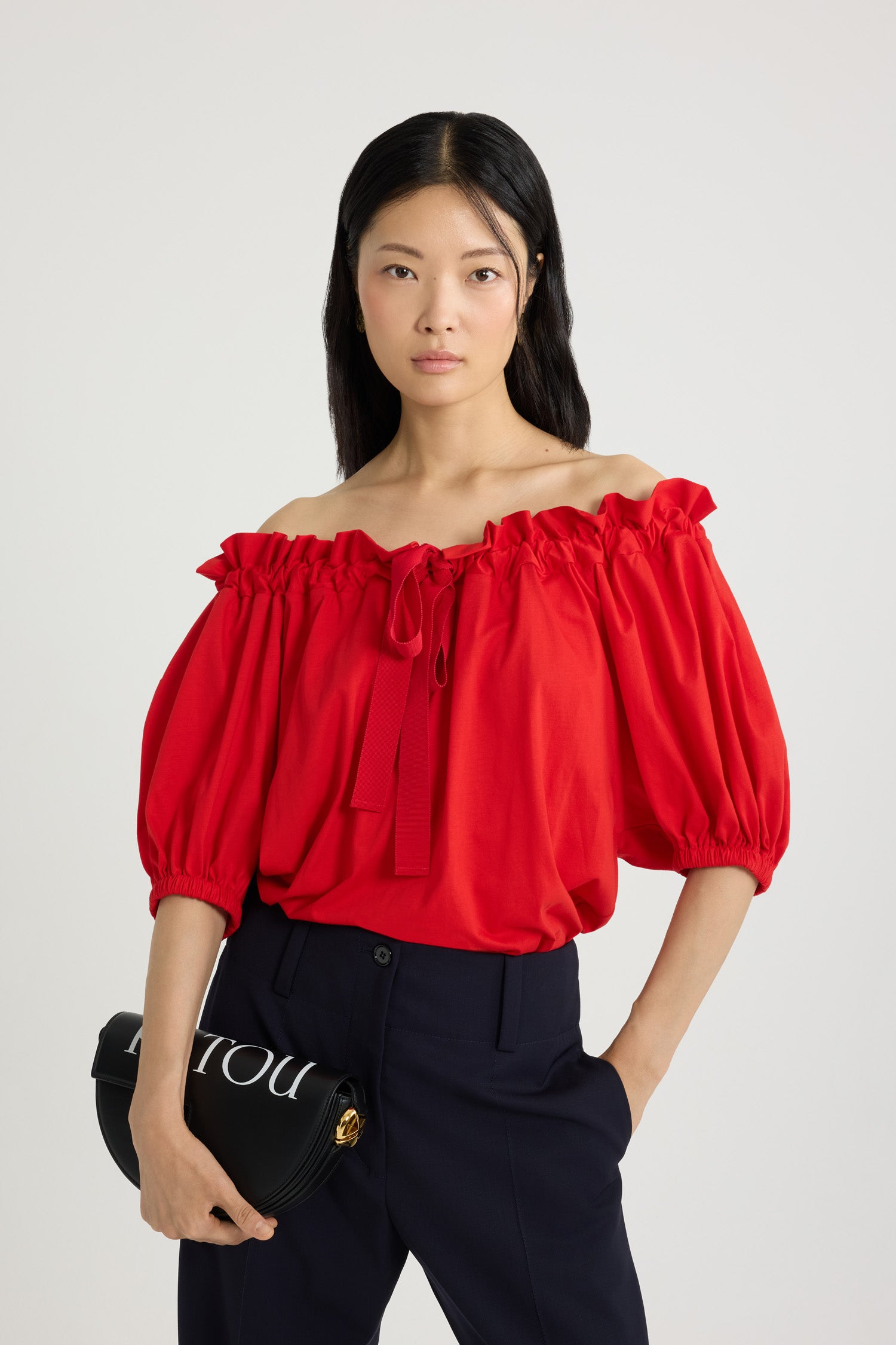 Patou JE139 t-shirt coton rouge lipstick volants