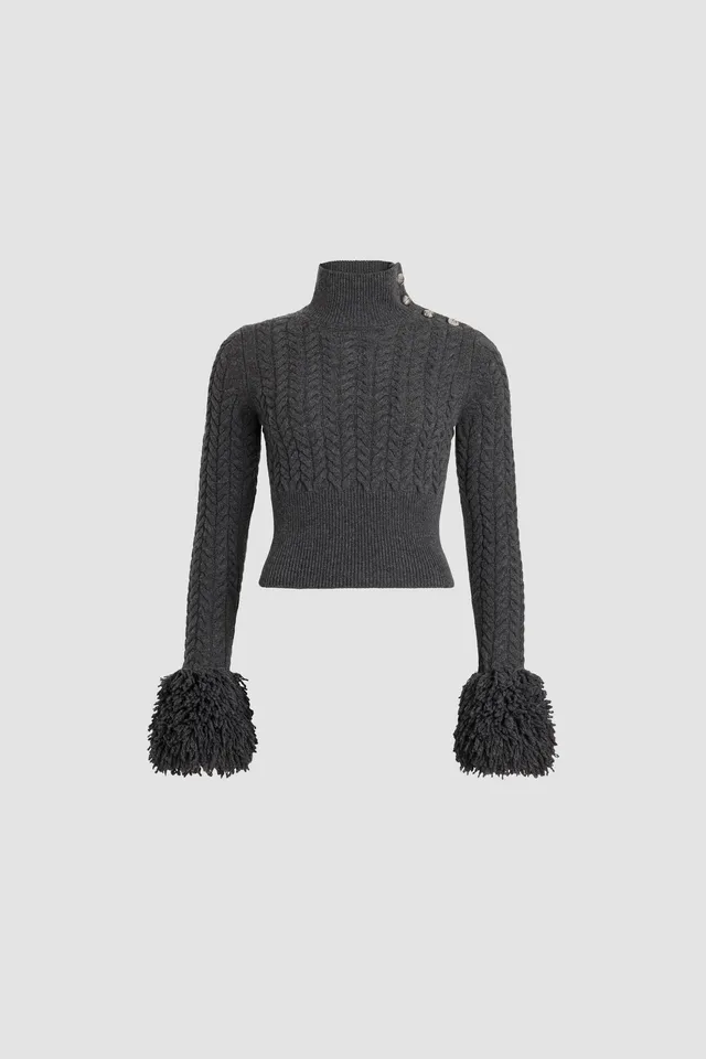 Patou H25KN2858041964G pull torsades gris cachemire