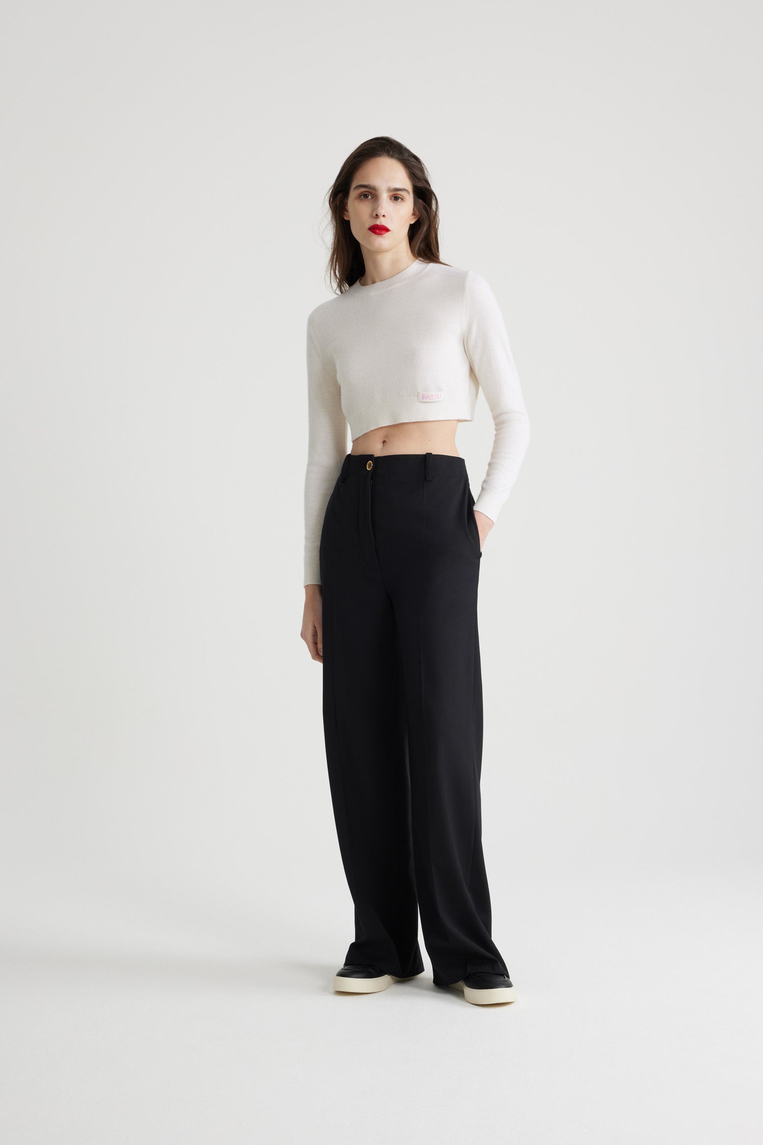 Patou KN220 pull cropped laine cachemire blanc