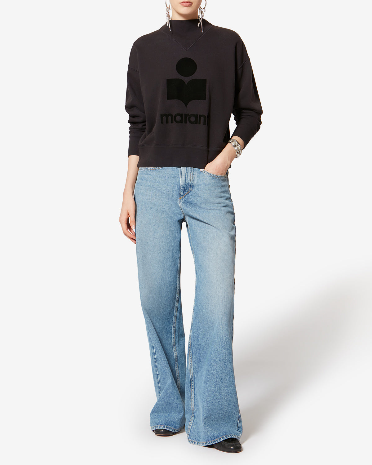 Isabel Marant Moby sweat noir délavé coton logo