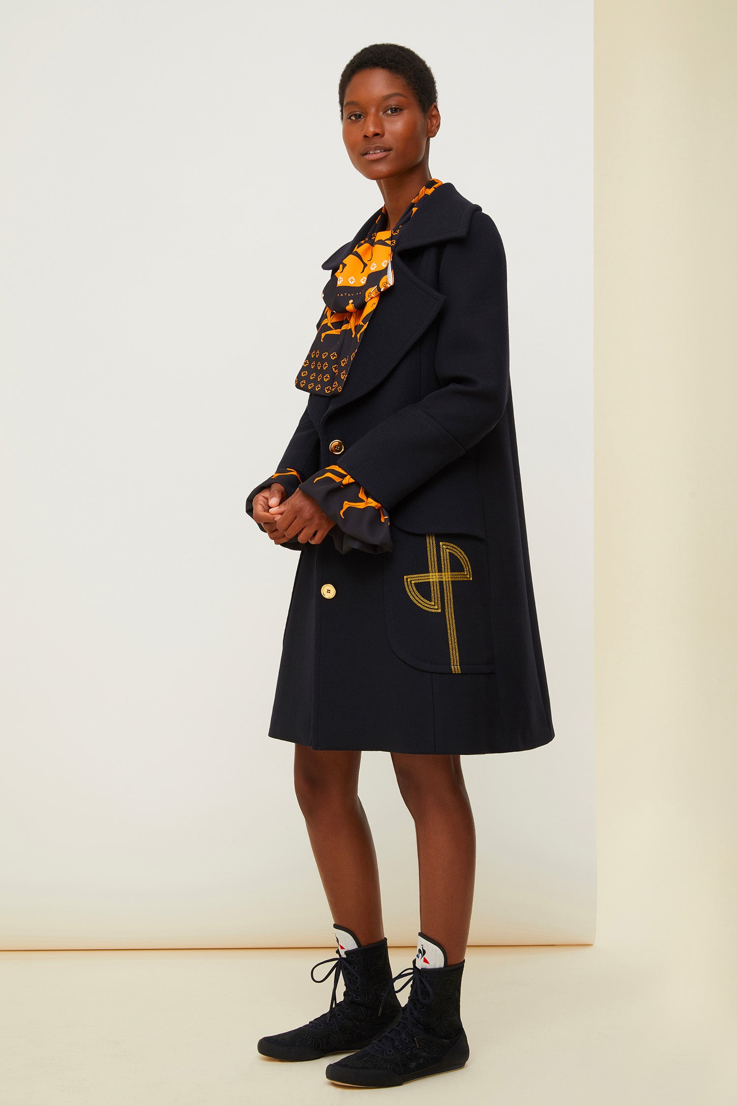 Patou Coats CO002 manteau long laine bleu marine 34