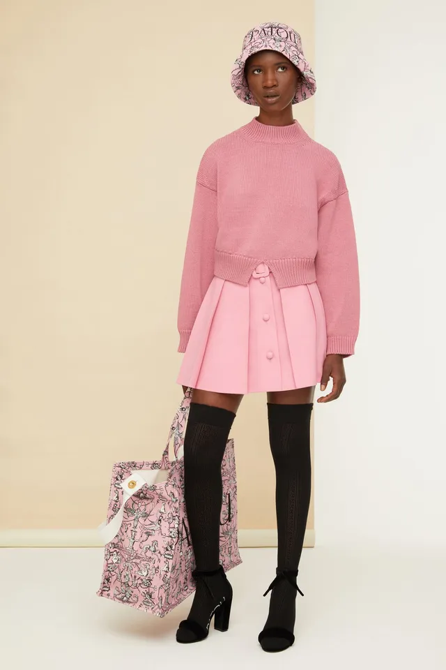 Patou SK024 mini-jupe plissée rose coton bio laine