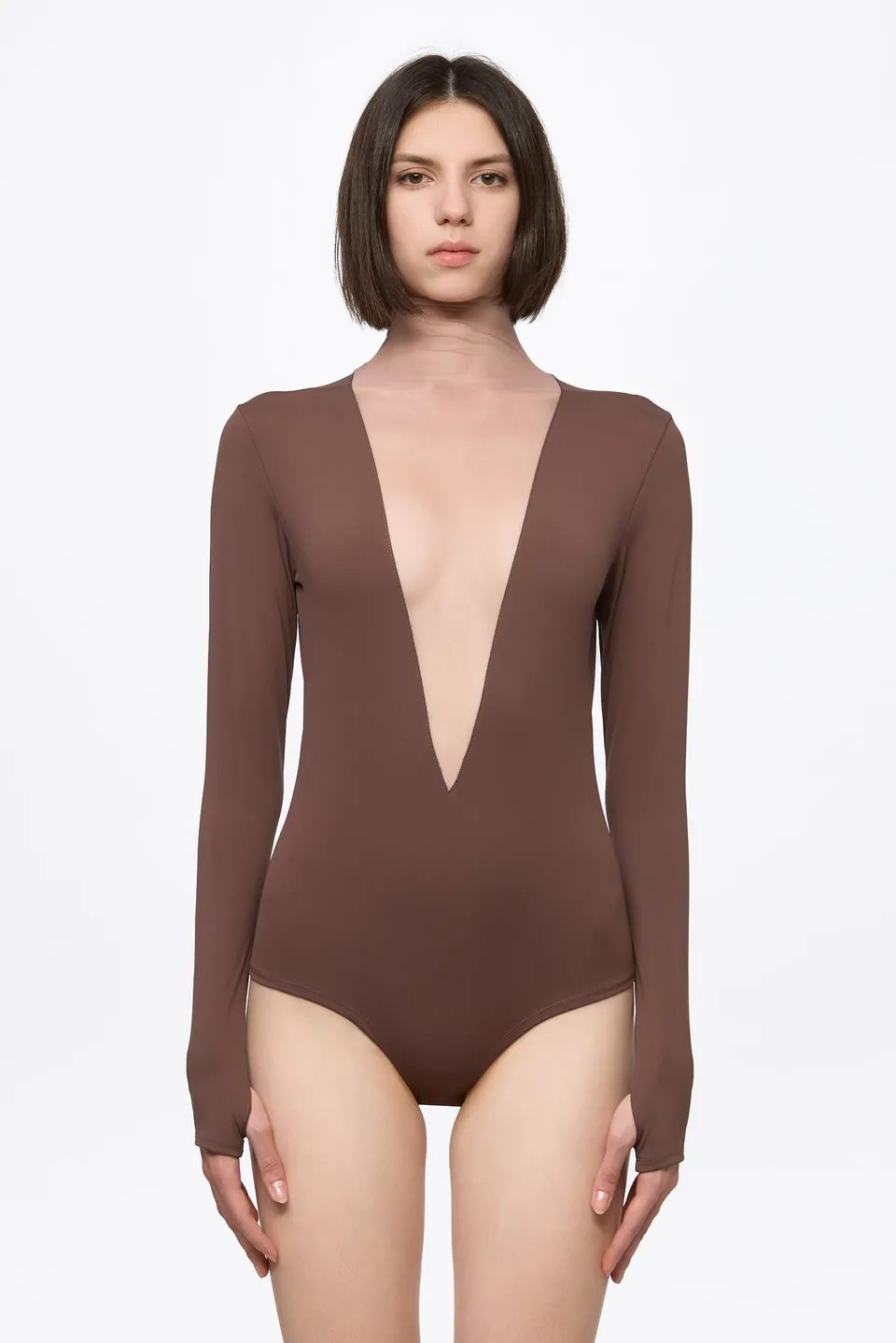 ATU Body Couture body marron col V tulle S