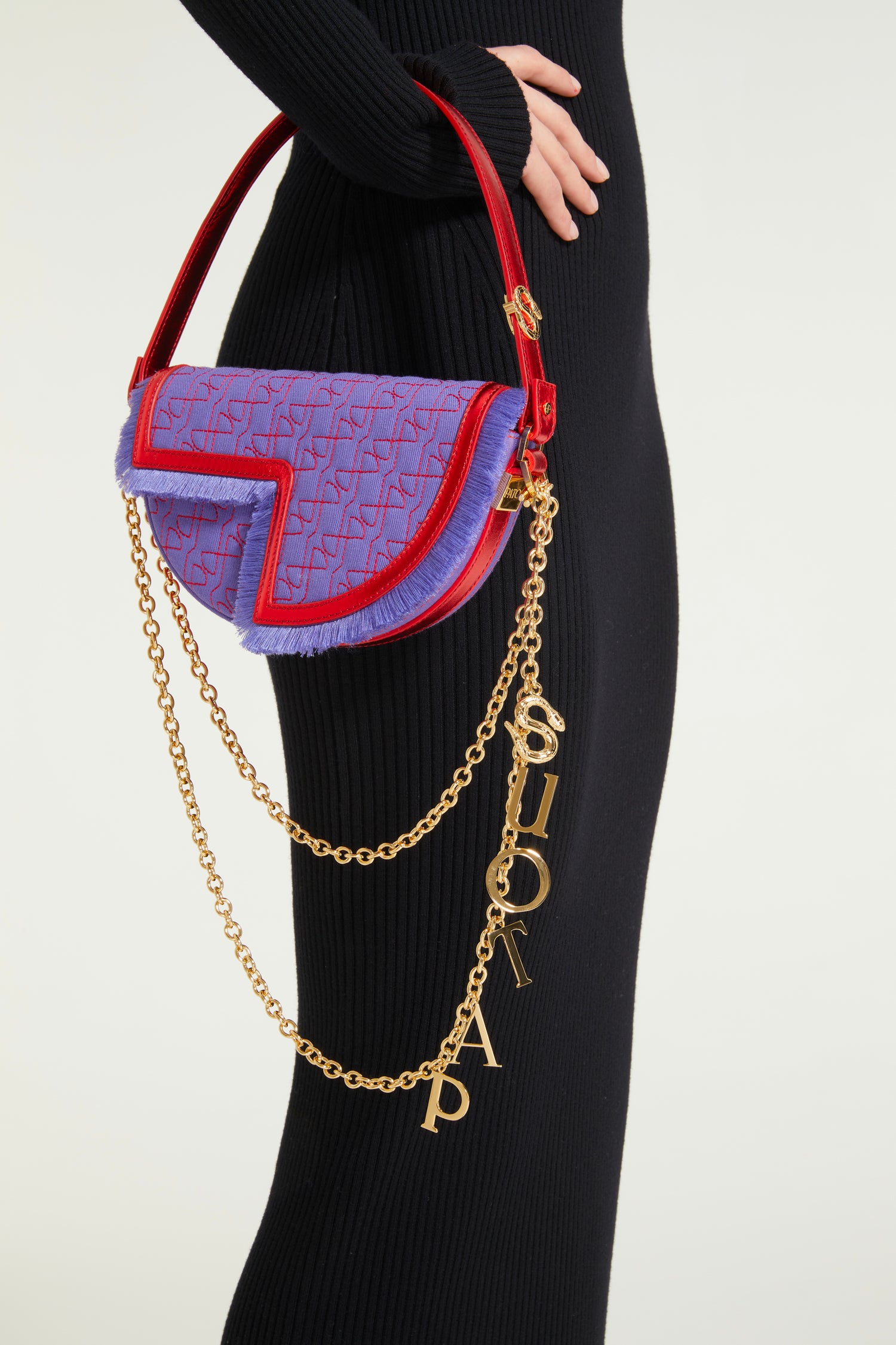 Patou Le Petit Patou BA007 sac denim violet cuir