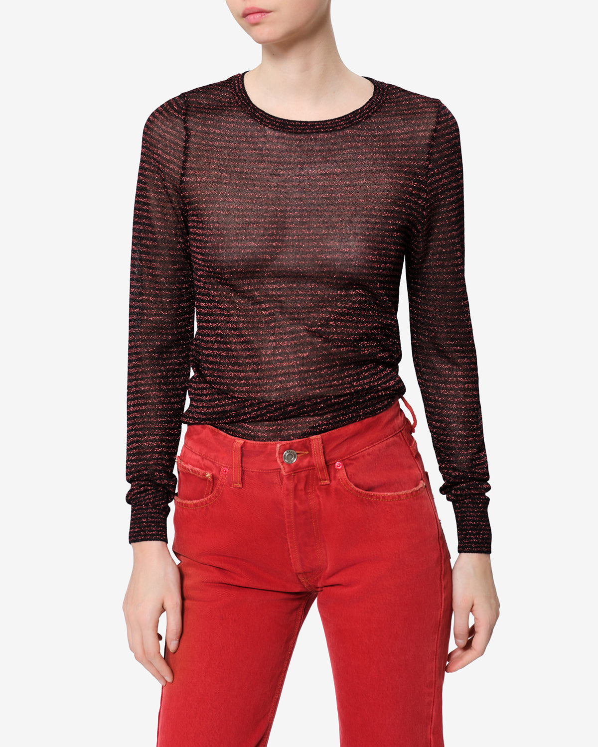 Isabel Marant Cenaya pull noir-rouge lurex rayé