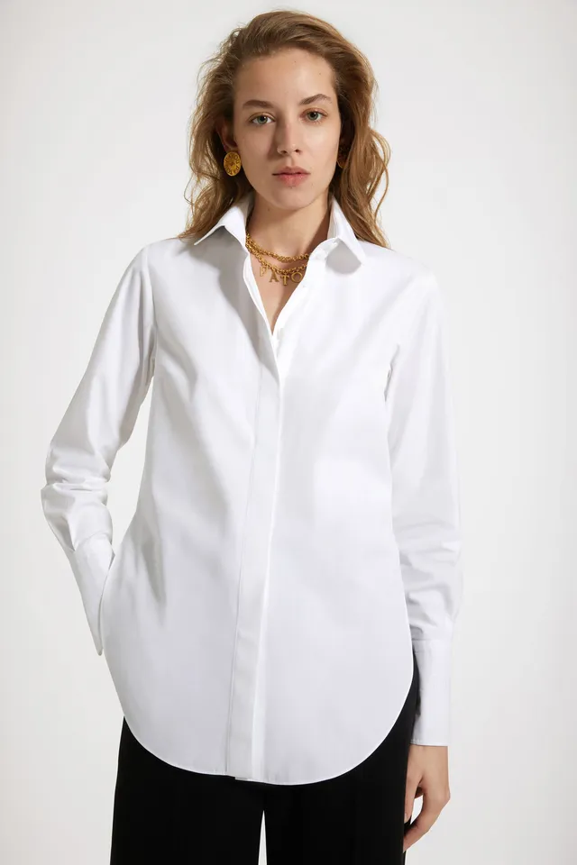 Patou BL023 chemise coton bio blanche coupe asymétrique