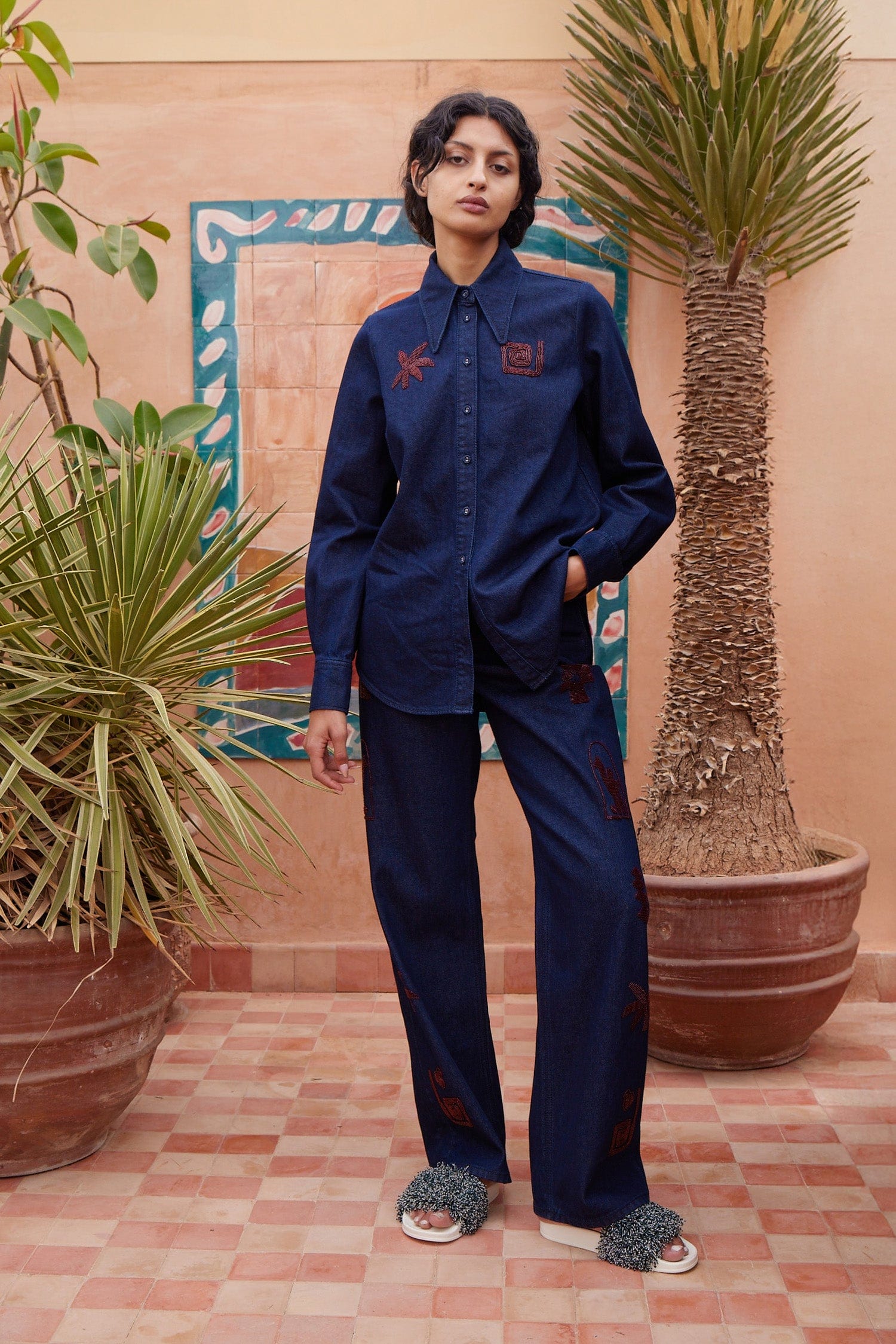 Alemais Delany chemise jean perlée coton